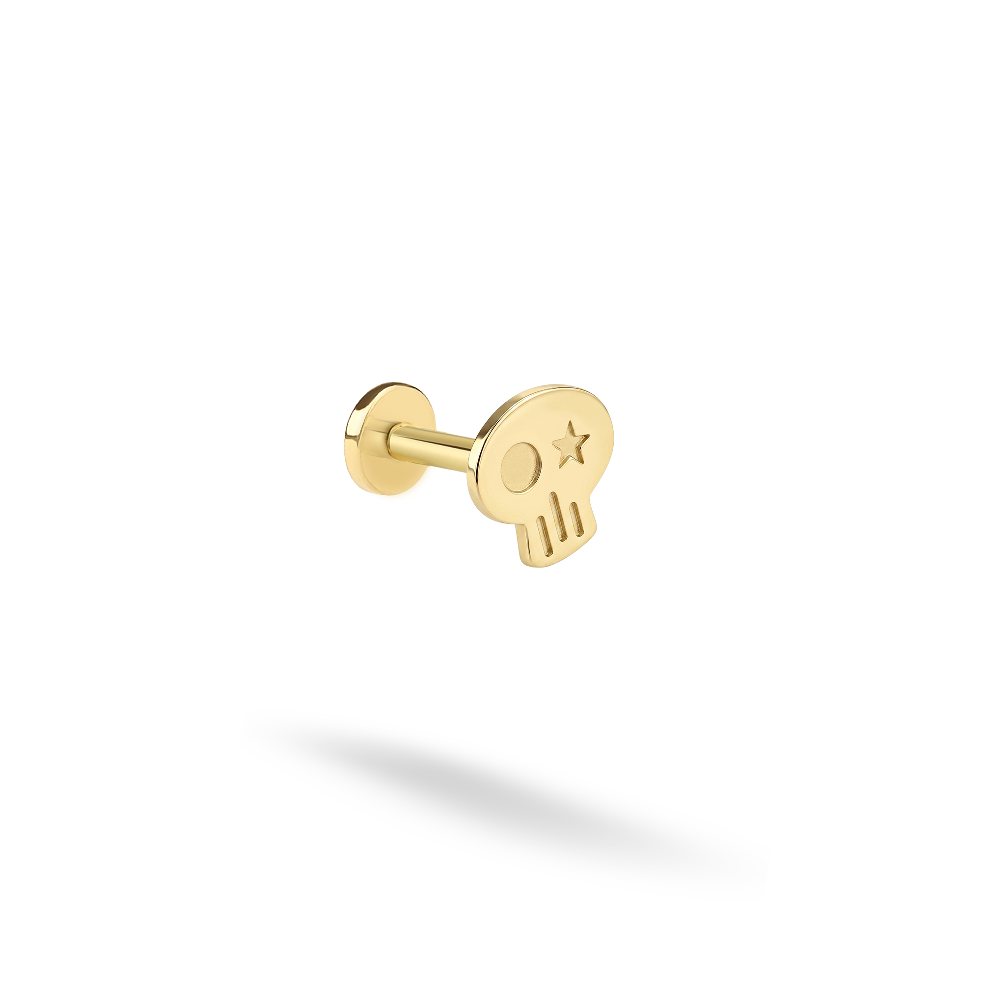 Punk Skull Flatback Ear Piercing 14K Gold / Silver featuring a Hand Made Skeleton Skull design. Perfect Bone Jewelry and Halloween Jewelry lovers.