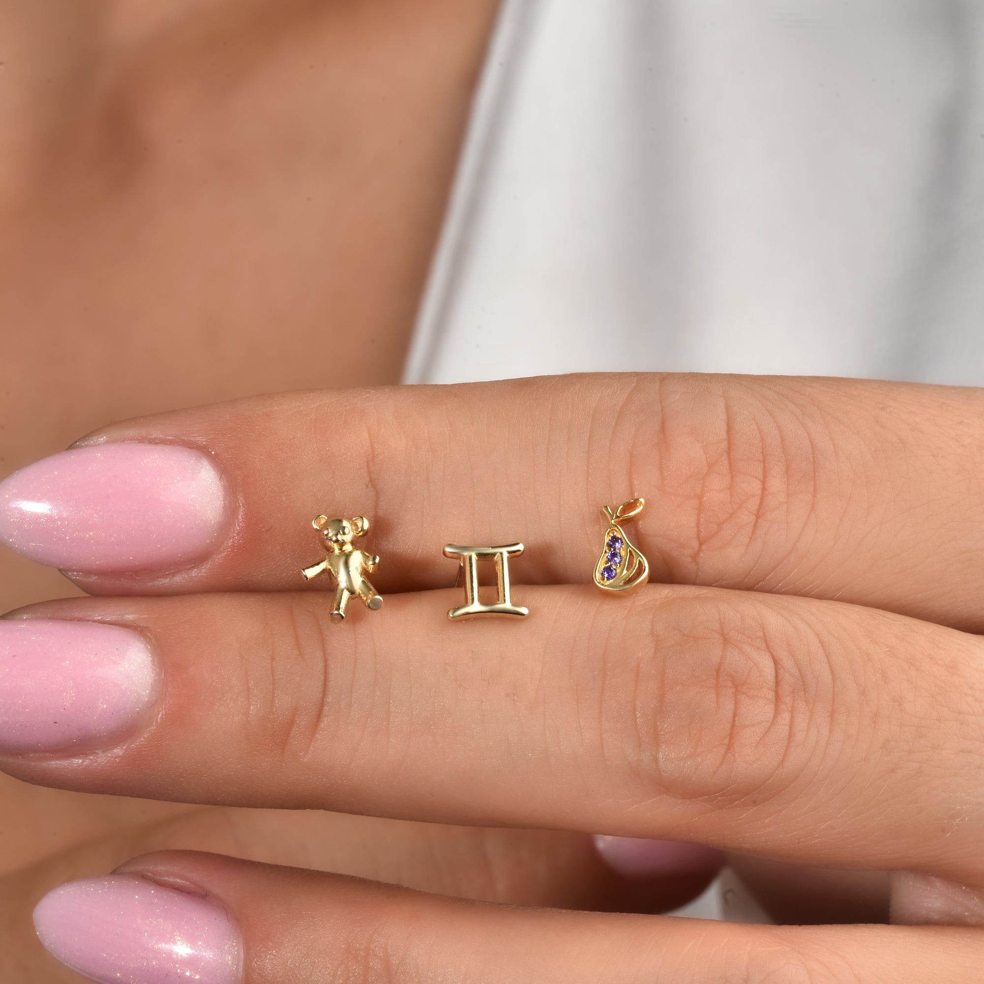 Purple Pear Flatback Ear Piercing 14K Gold with CZ Stone