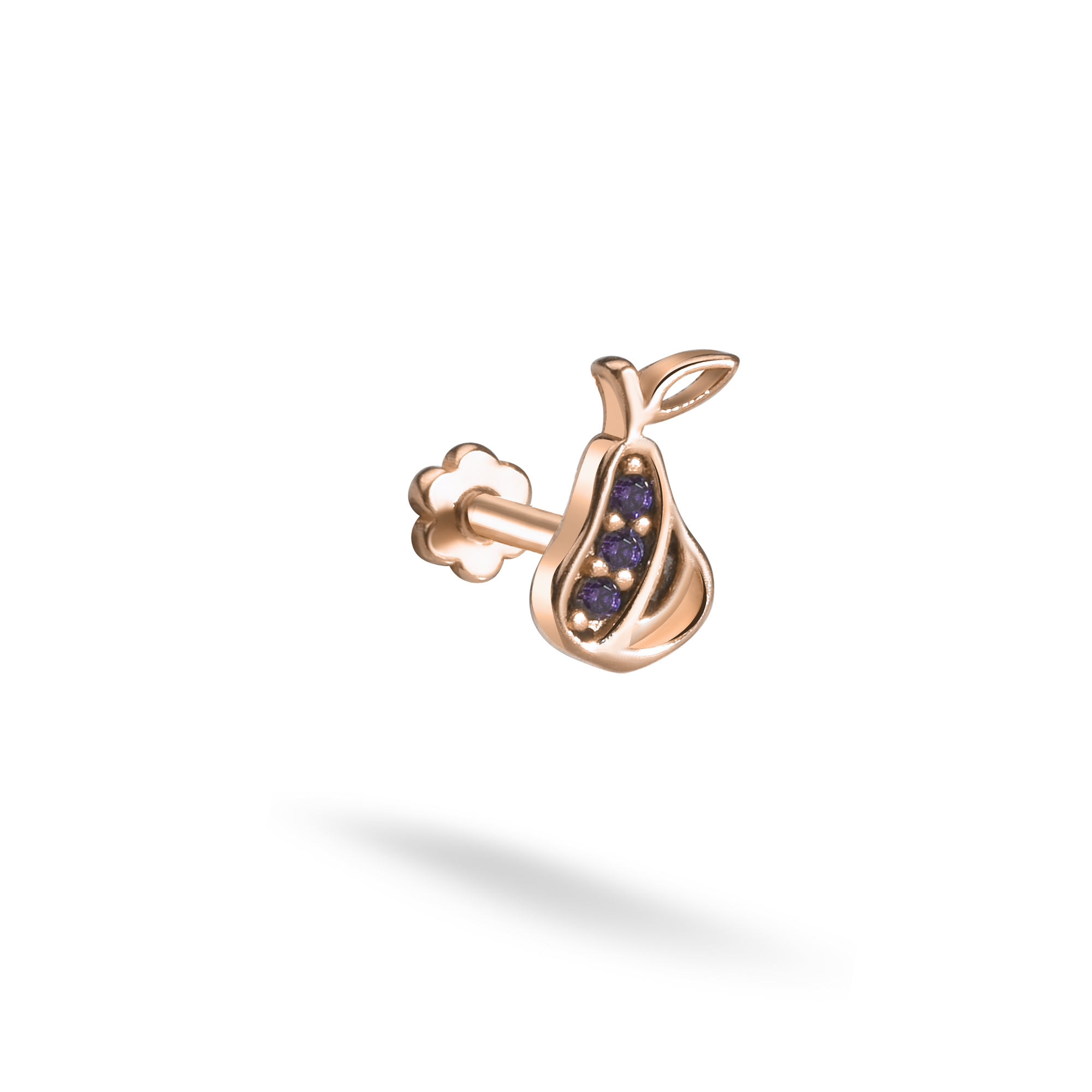 Purple Pear Flatback Ear Piercing 14K Gold with CZ Stone