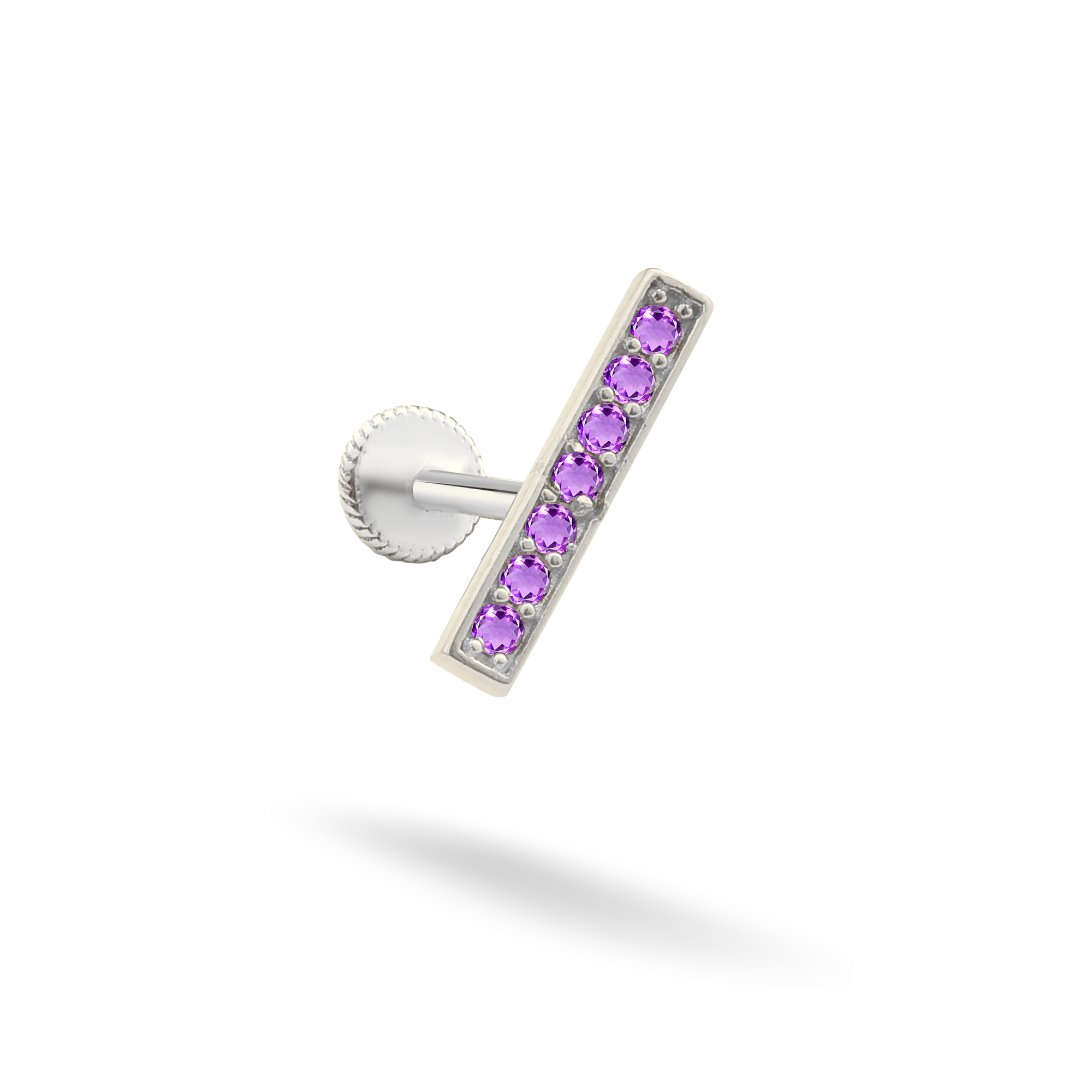 Purple Stick Flatback Ear Piercing 14K Gold with CZ Stone