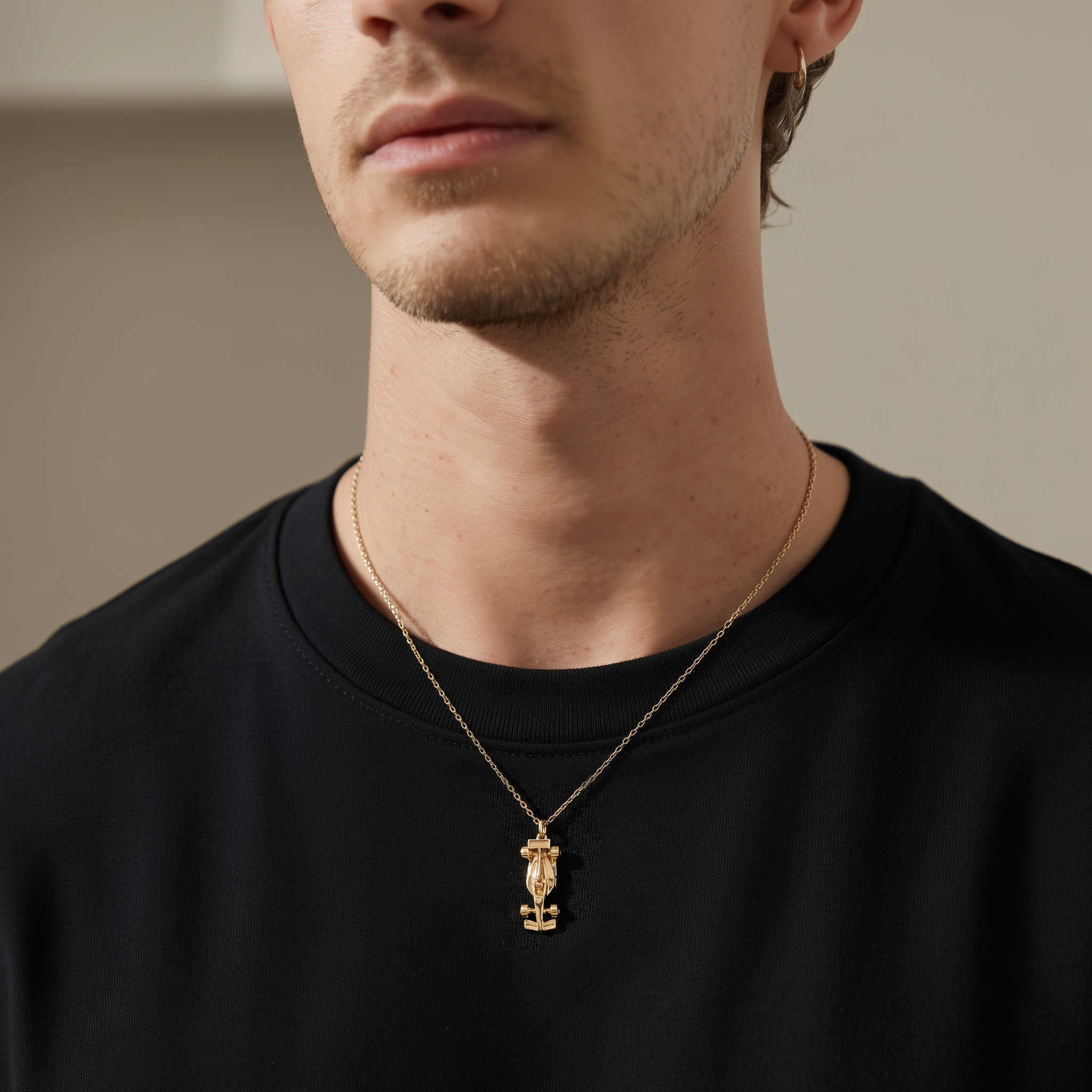 Racing Car Diecast Model Car Necklace 14K Gold Silver racing car jewelry close-up detail