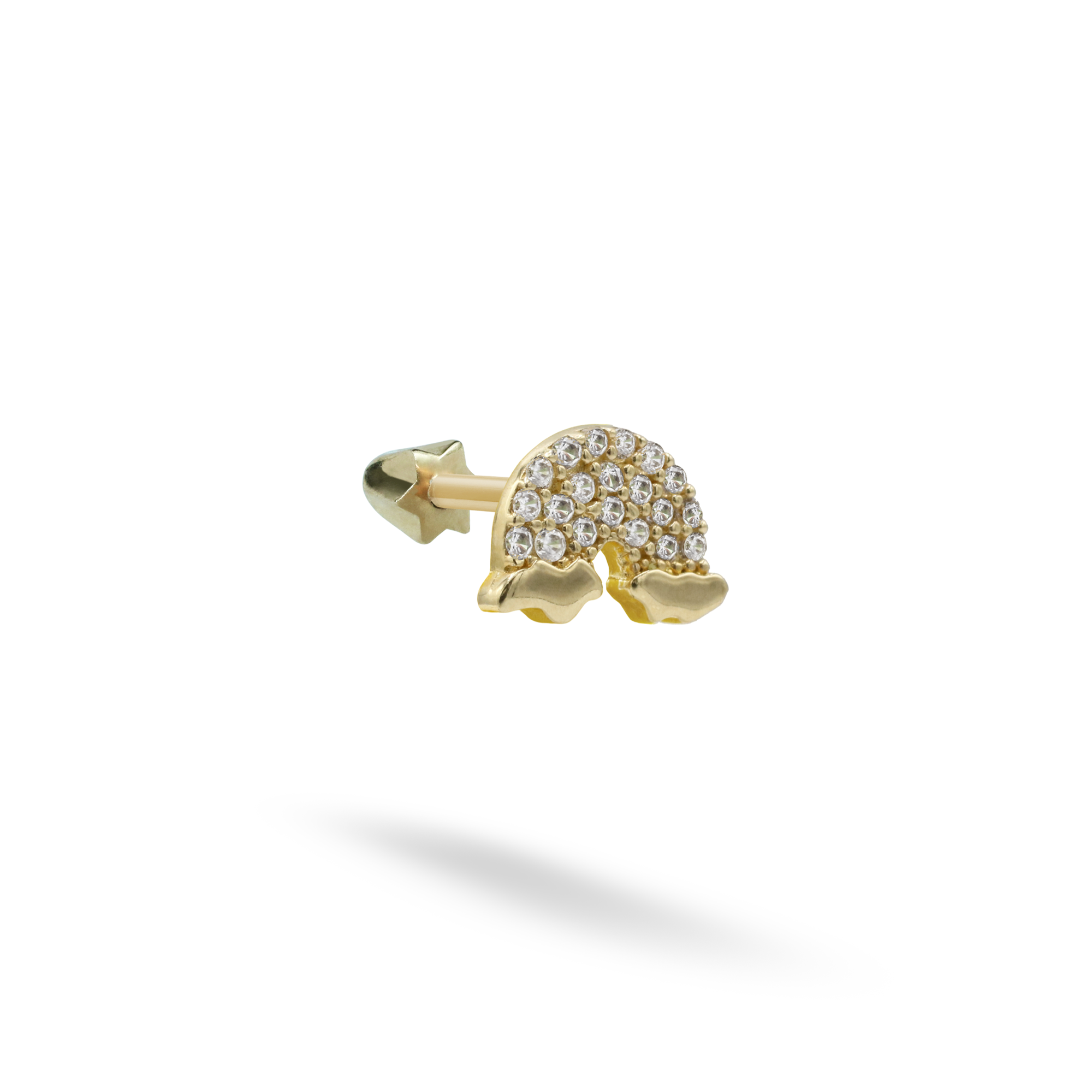 Rainbow Flatback Ear Piercing 14K Gold with CZ Stone