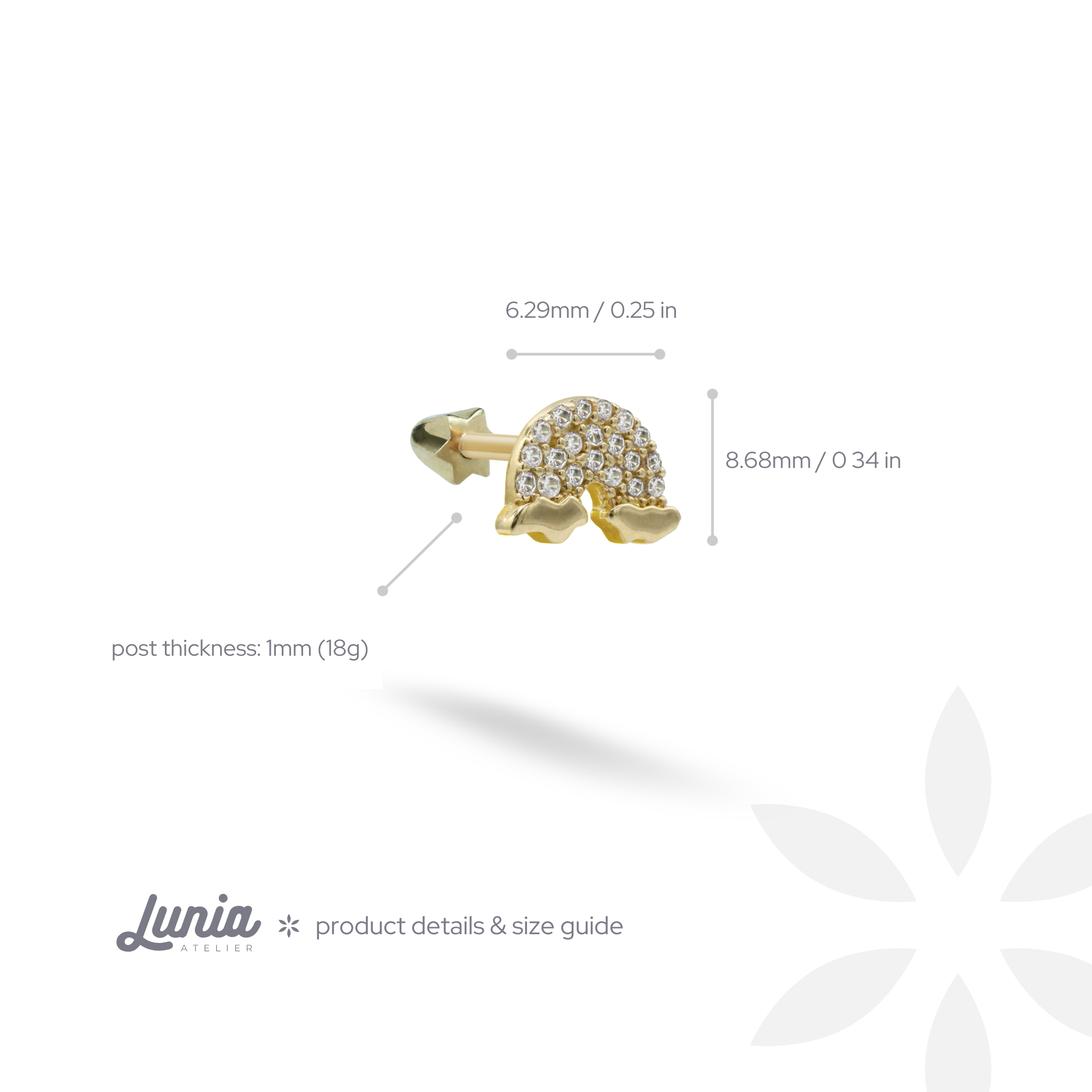Rainbow Flatback Ear Piercing 14K Gold with CZ Stone