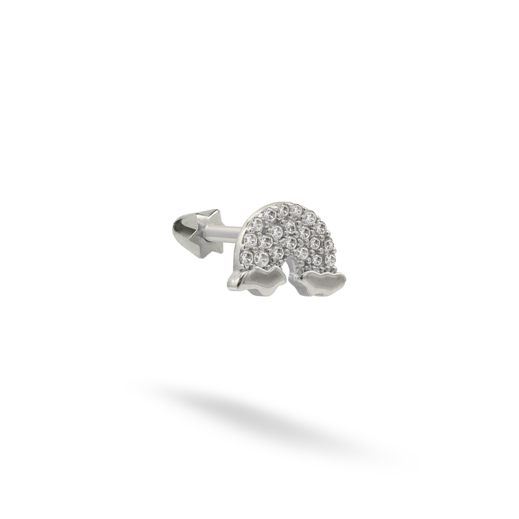 Rainbow Flatback Ear Piercing 14K Gold with CZ Stone