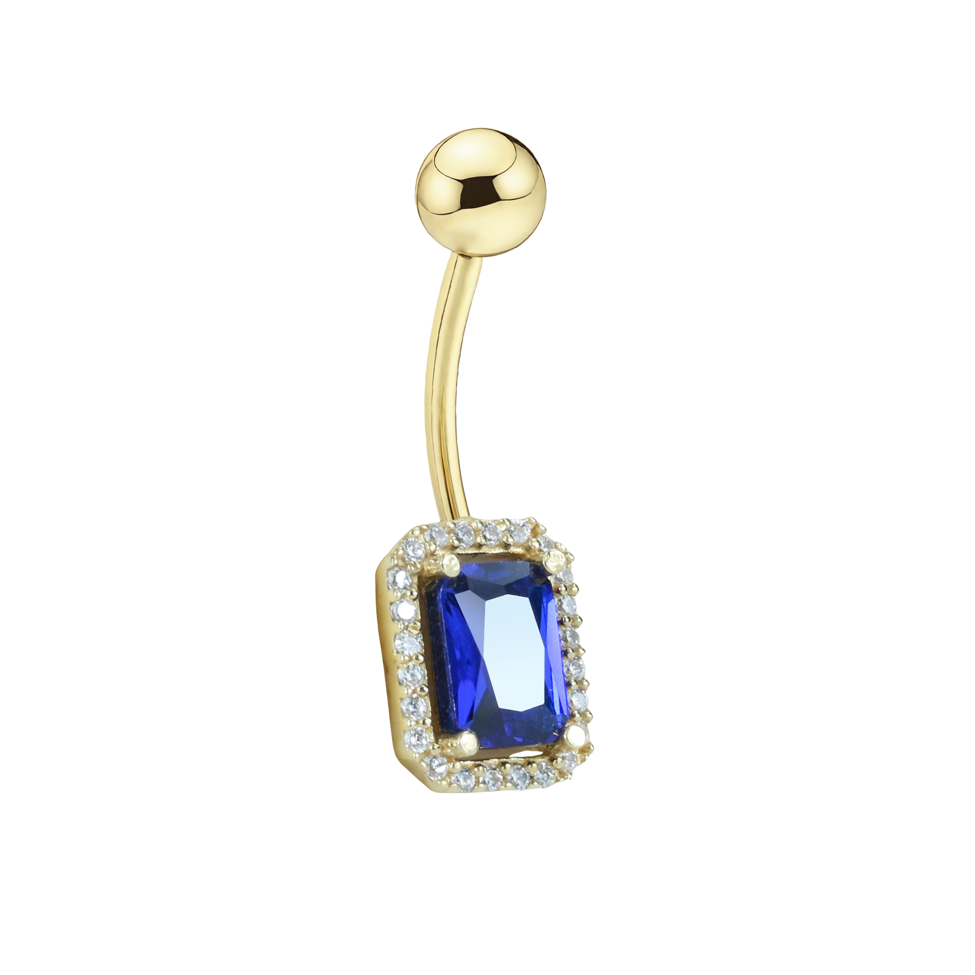 Rectangle Blue Navel Belly Ring 14K Gold with CZ Stone