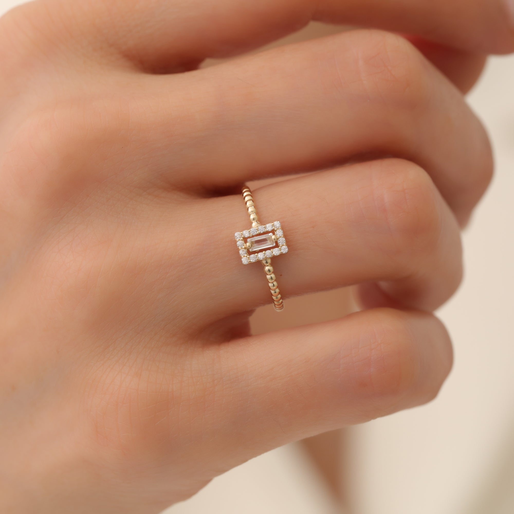 14K Gold Rectangle Cut Diamond Ring