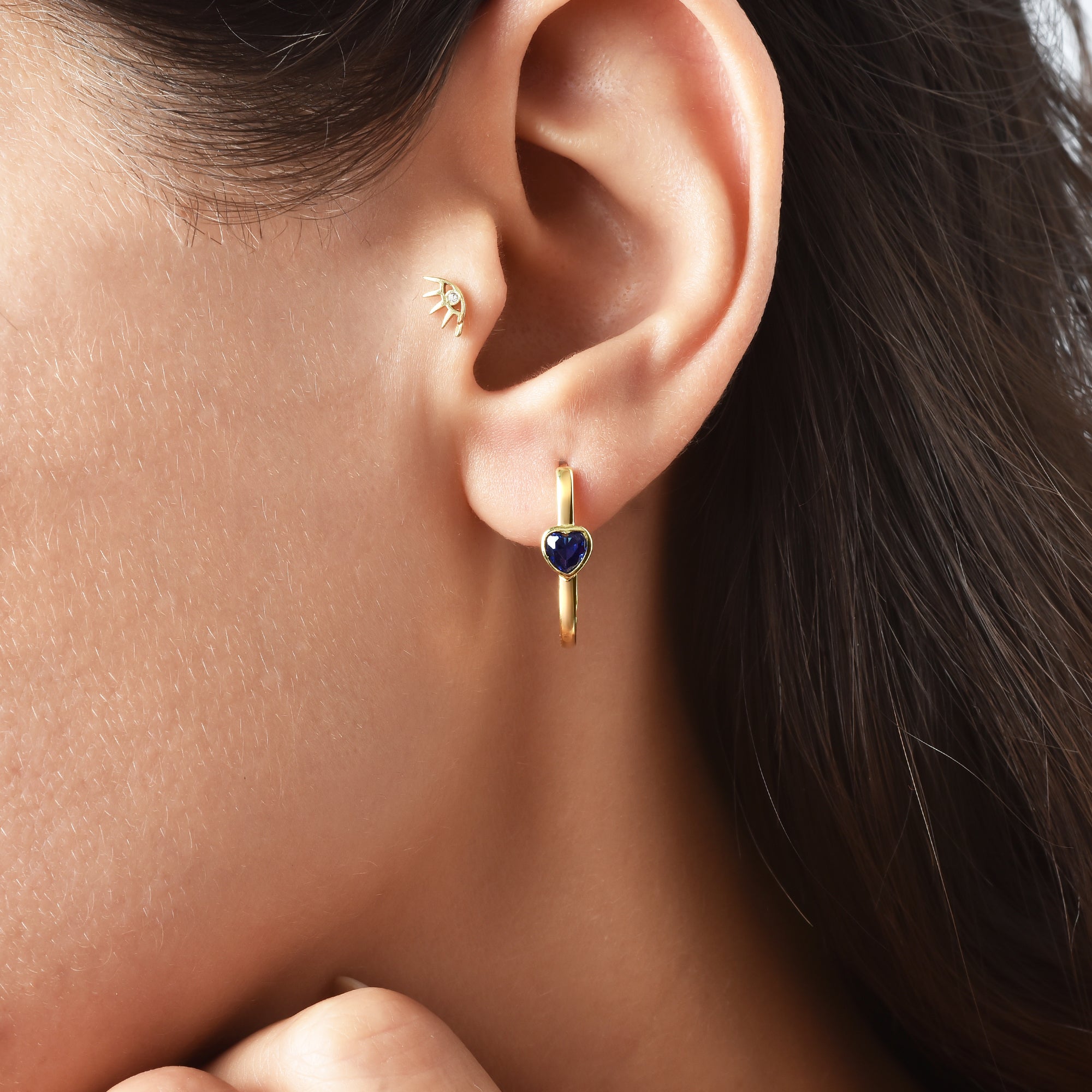 Square Love Blue Hoop Earrings 14K Gold