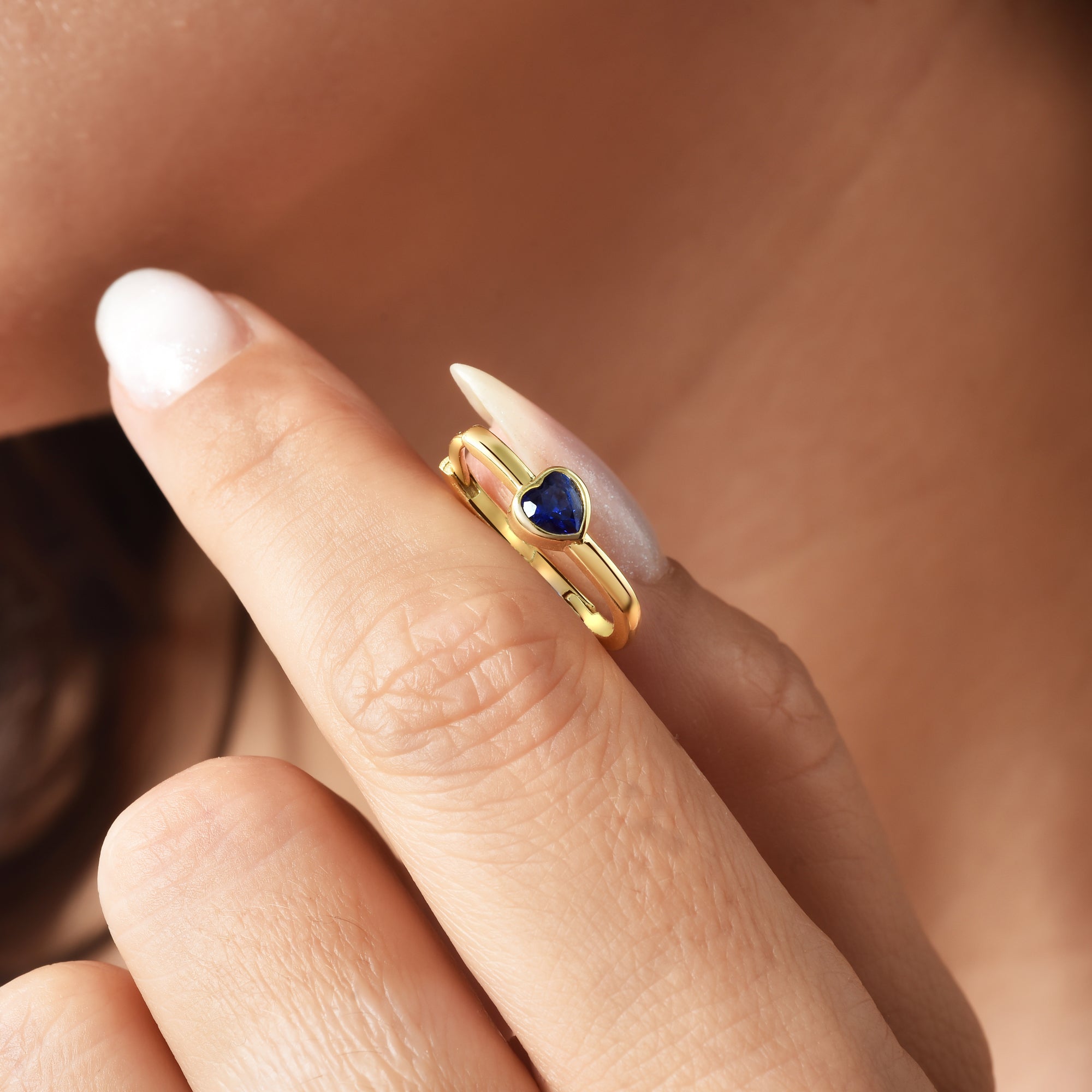 Rectangle Heart Blue Hoop Earrings 14K Gold / Silver