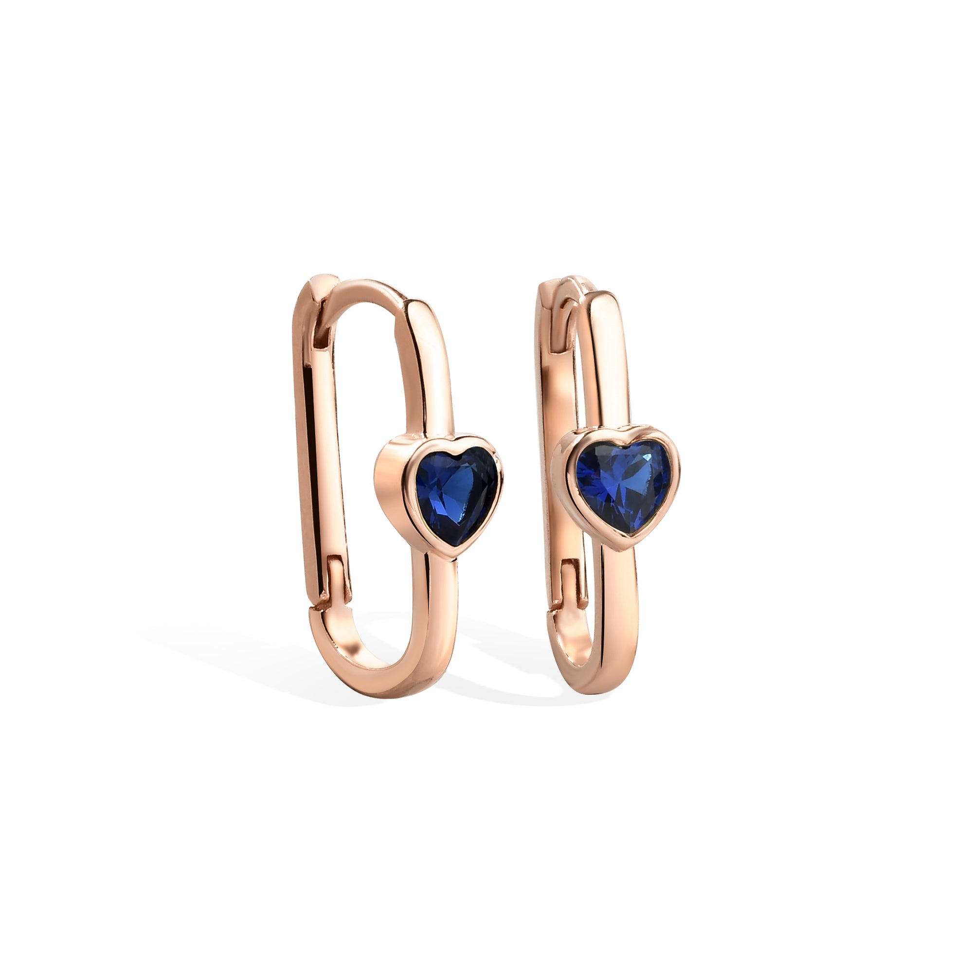 Rectangle Heart Blue Hoop Earrings 14K Gold / Silver