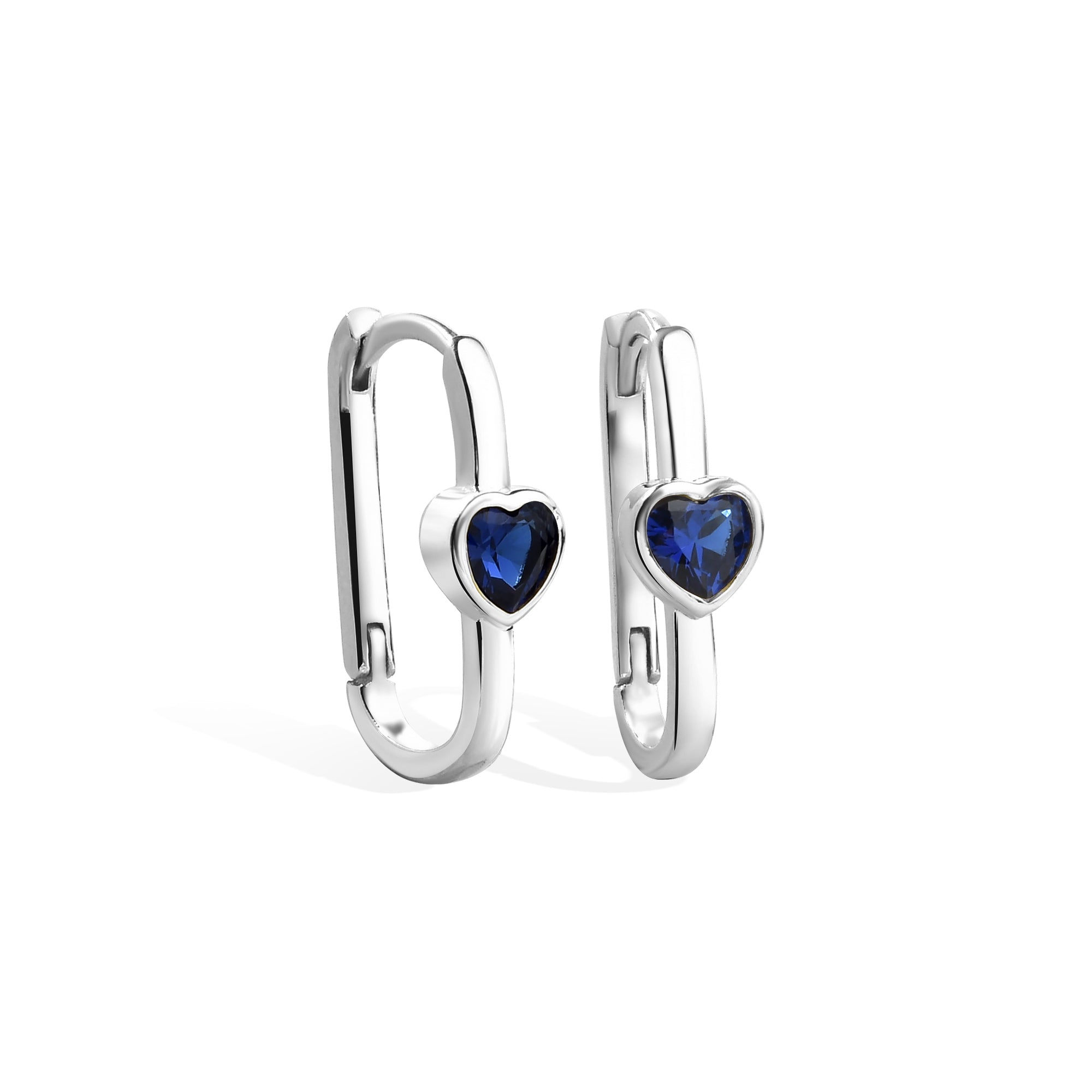 Rectangle Heart Blue Hoop Earrings 14K Gold / Silver