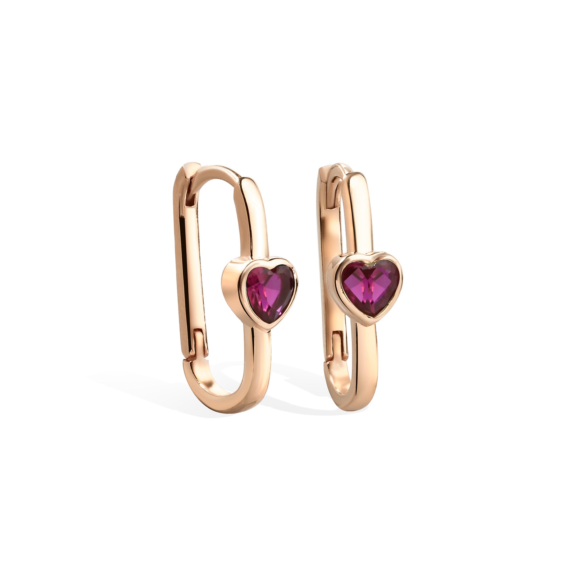Rectangle Heart Pink Hoop Earrings 14K Gold