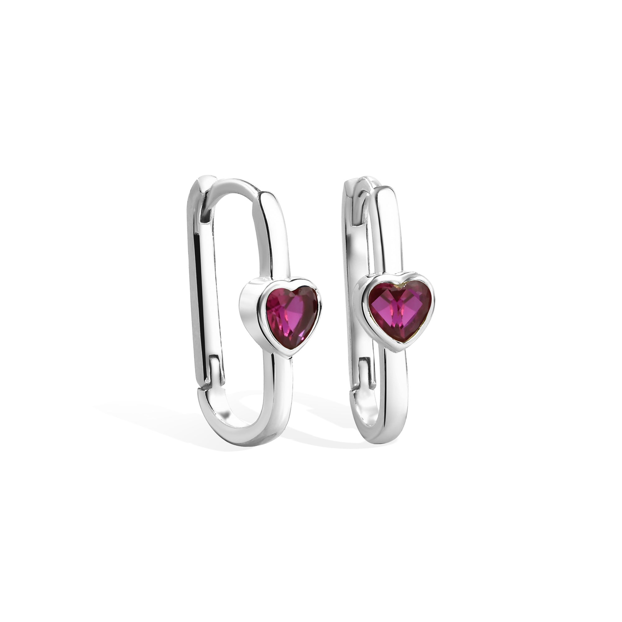 Rectangle Heart Pink Hoop Earrings 14K Gold