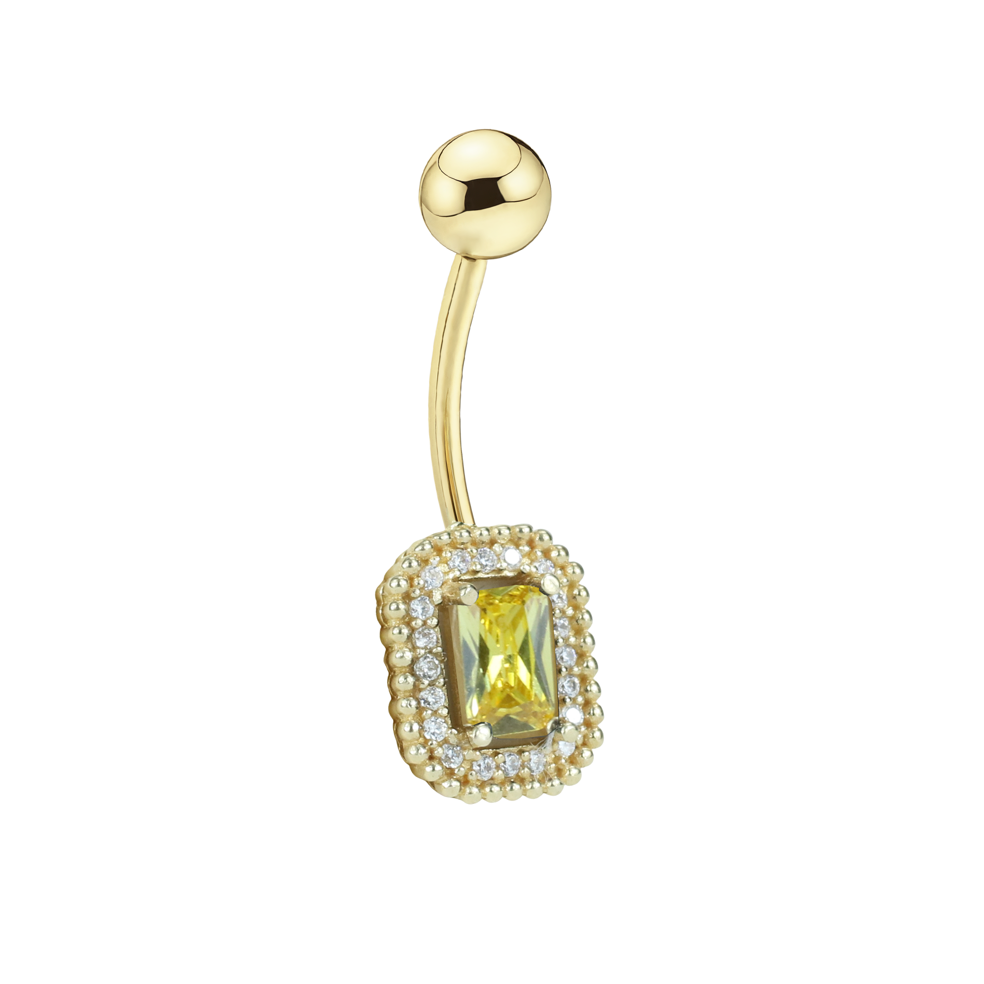 Rectangle Yellow Navel Belly Ring 14K Gold with CZ Stone
