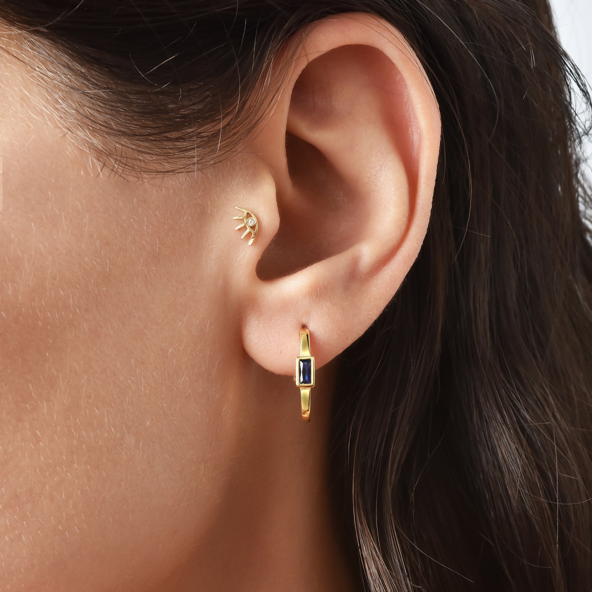 Blue Rectangular Hoop Earrings