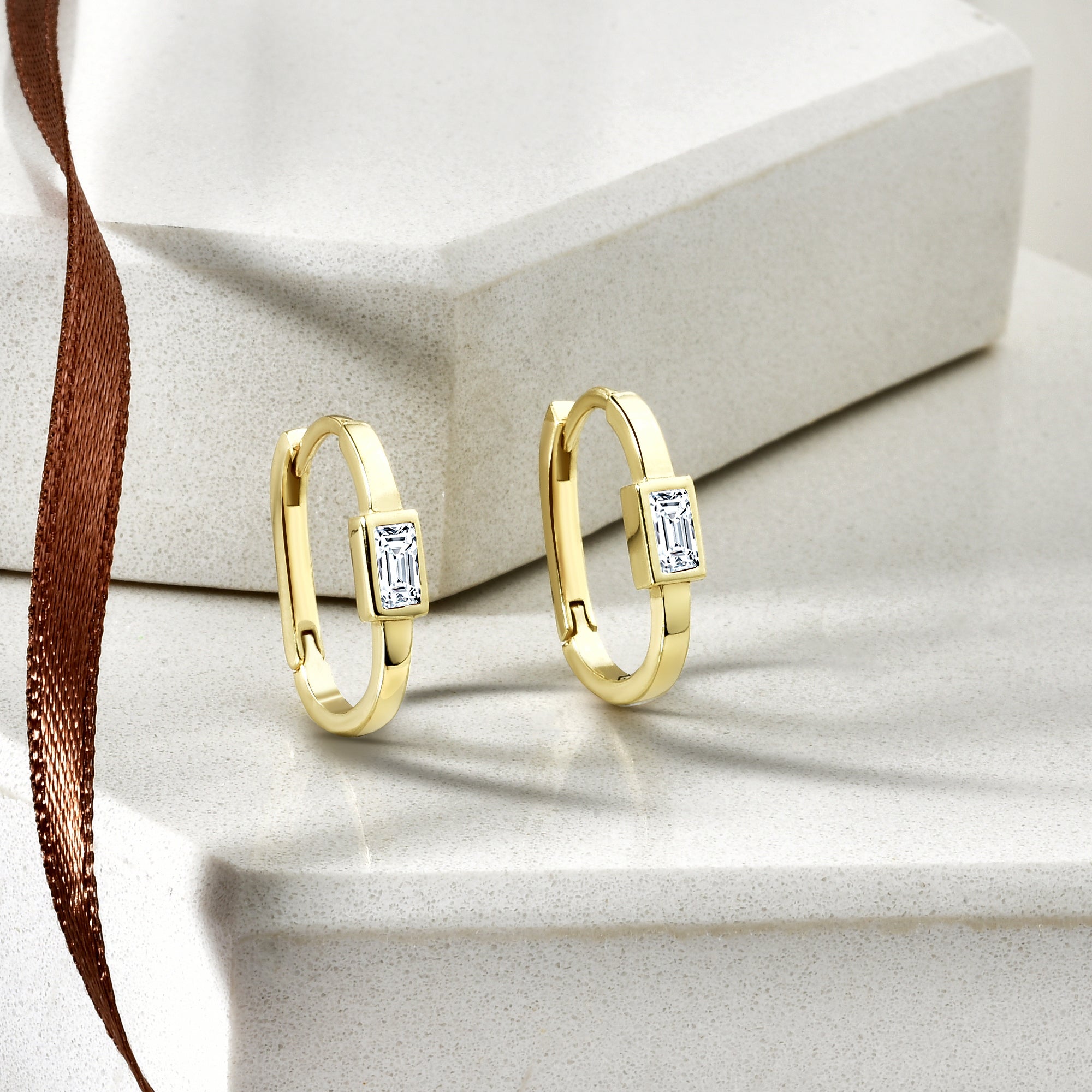 Rectangular Hoops Earrings 14K Gold