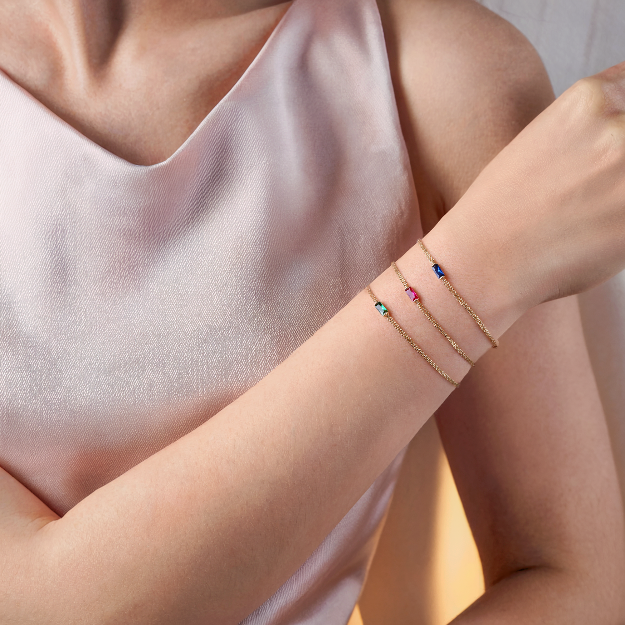Rectangular Luck Custom Birthstone Custom Bracelet 14K Gold