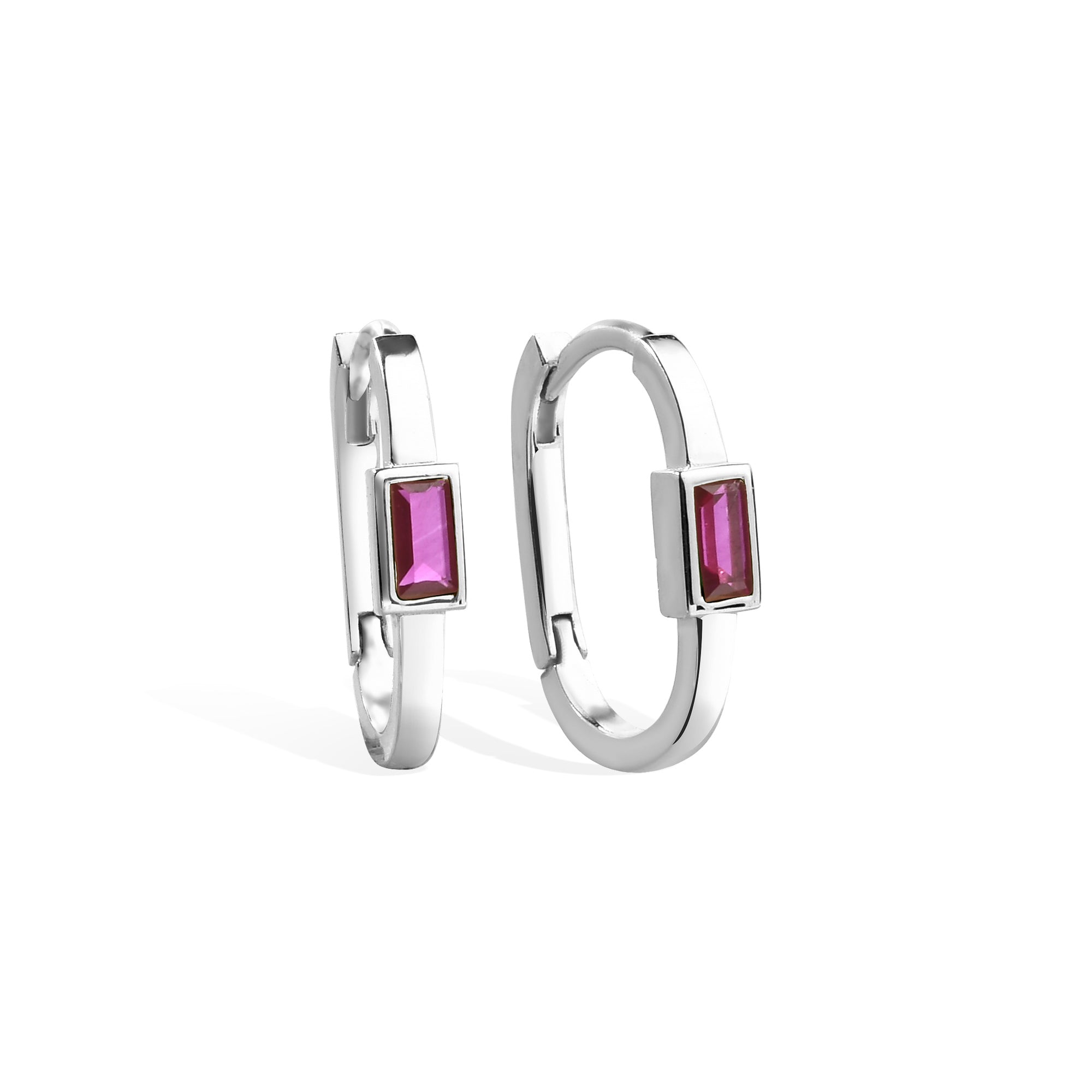Rectangular Pink Hoops Earrings 14K Gold / Silver