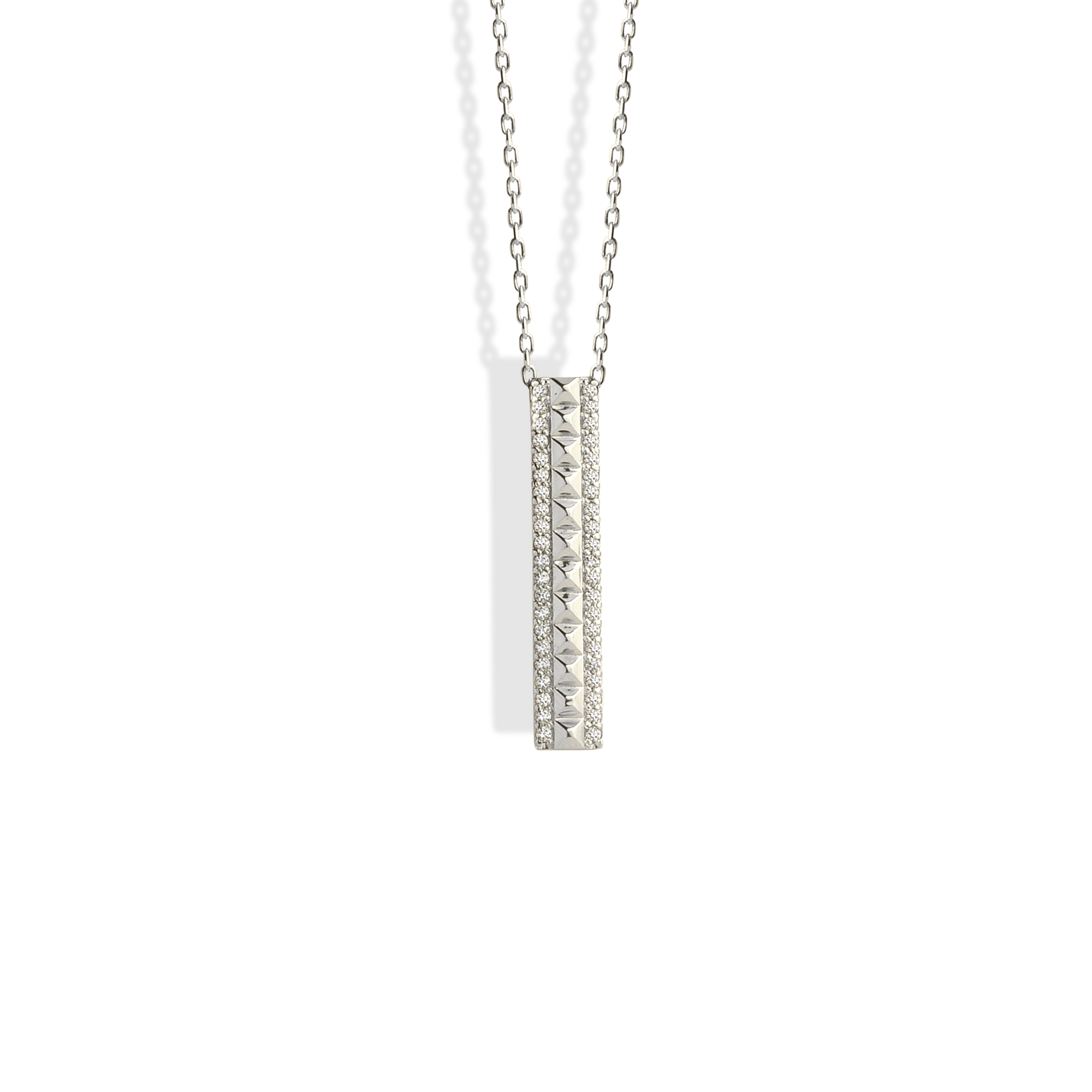 Rectangular Stone Row Diamond Necklace 14K Gold / Silver