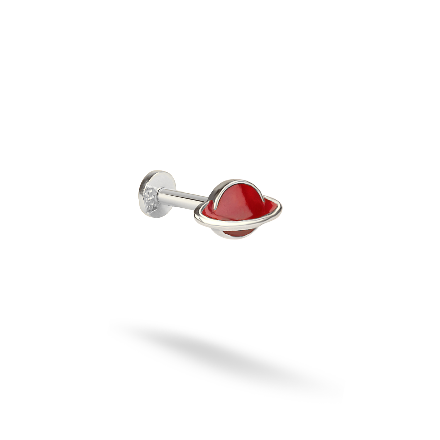 Red Saturn Flatback Ear Piercing 14K Gold