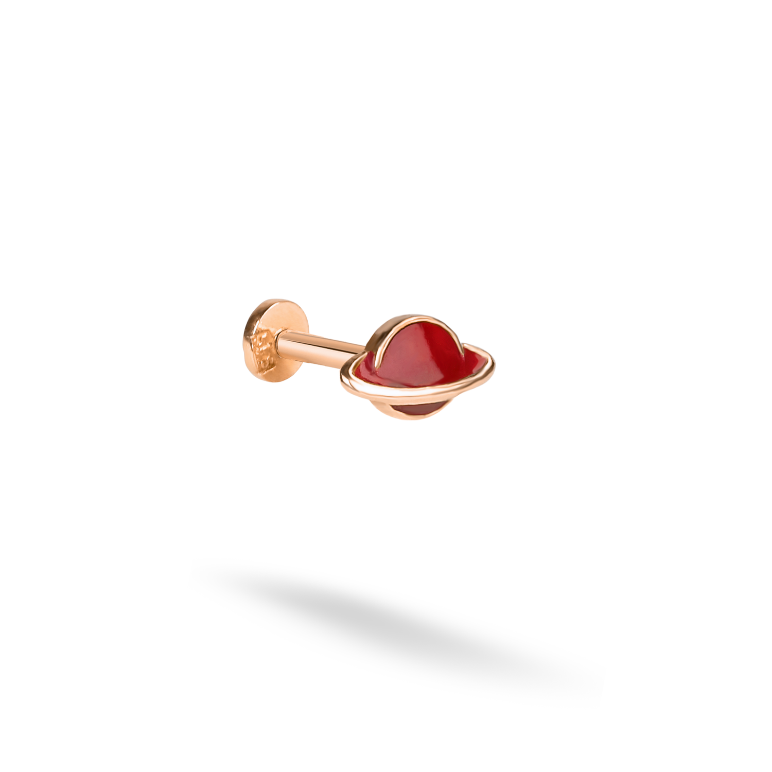 Red Saturn Flatback Ear Piercing 14K Gold