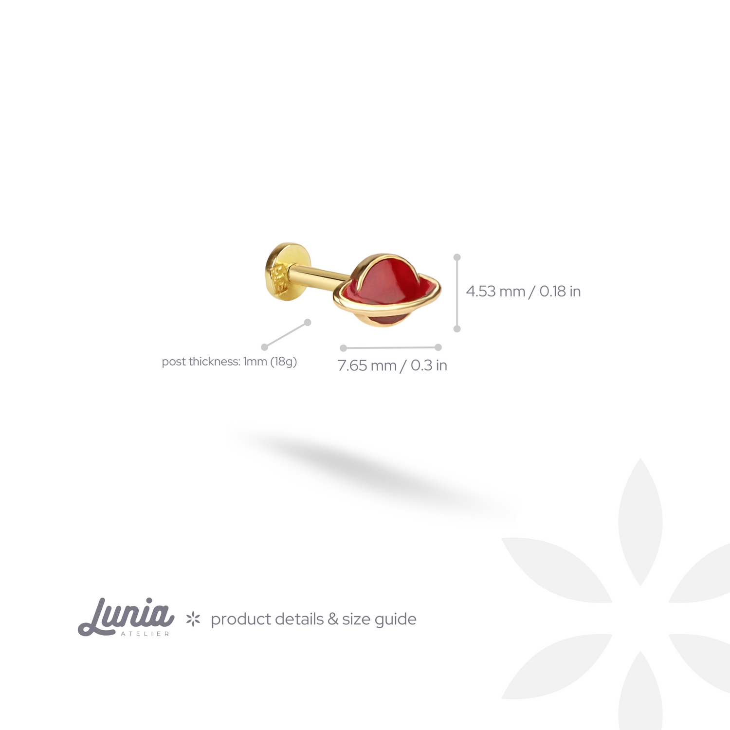 Red Saturn Flatback Ear Piercing 14K Gold