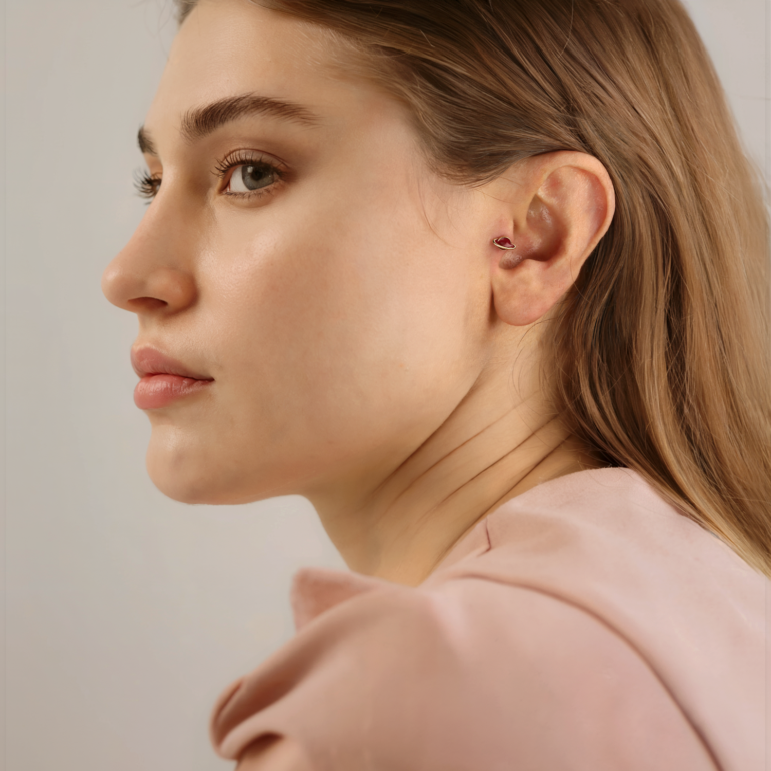 Red Saturn Flatback Ear Piercing 14K Gold
