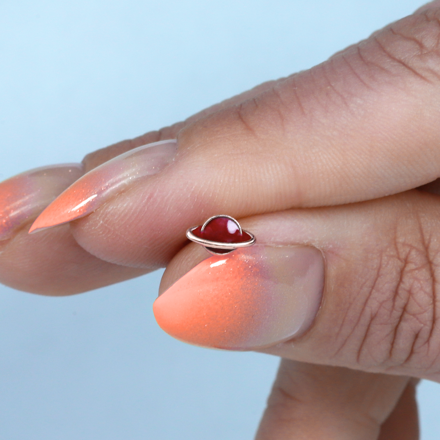 Red Saturn Flatback Ear Piercing 14K Gold