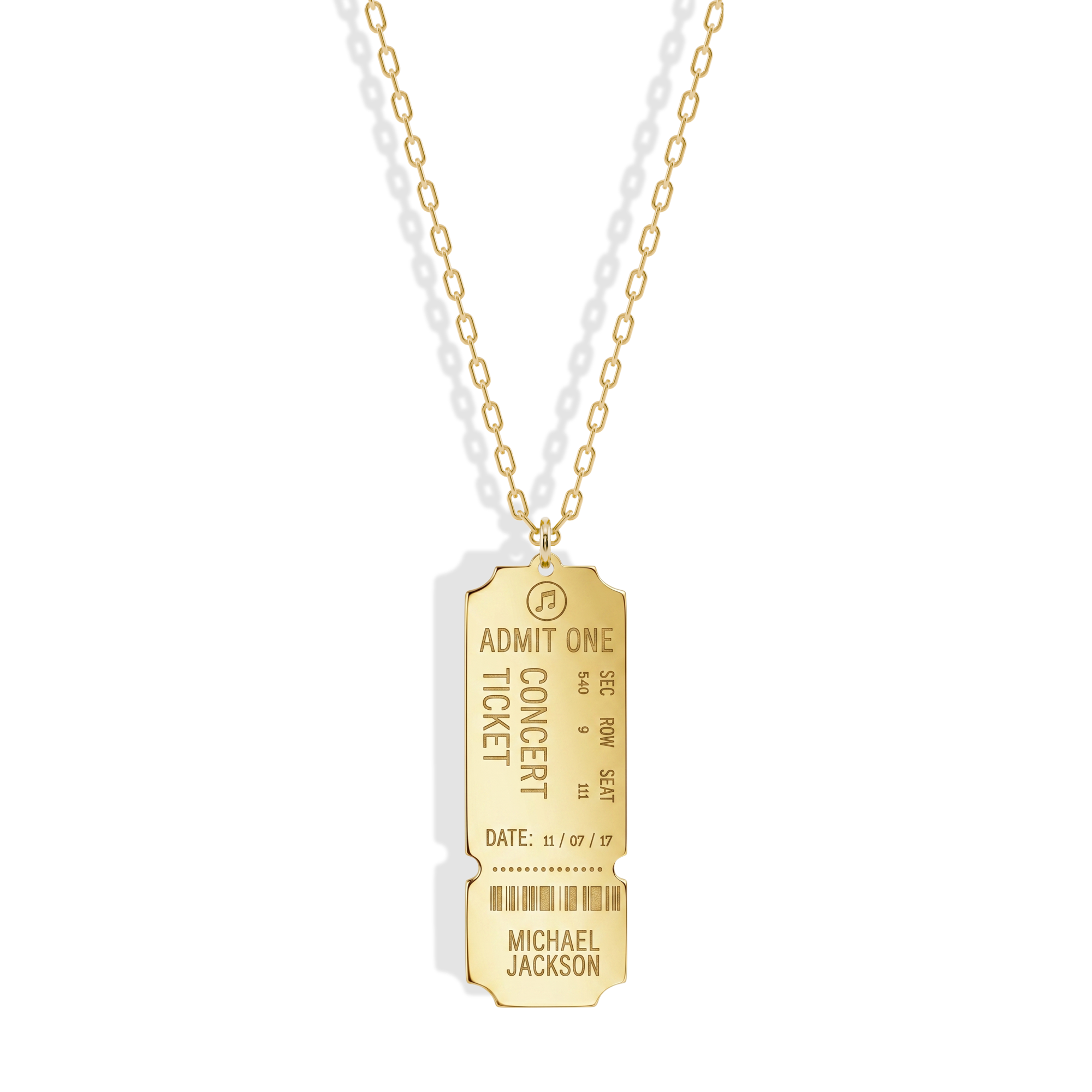 Retro Ticket Pendant Custom Necklace 14K Gold / Silver