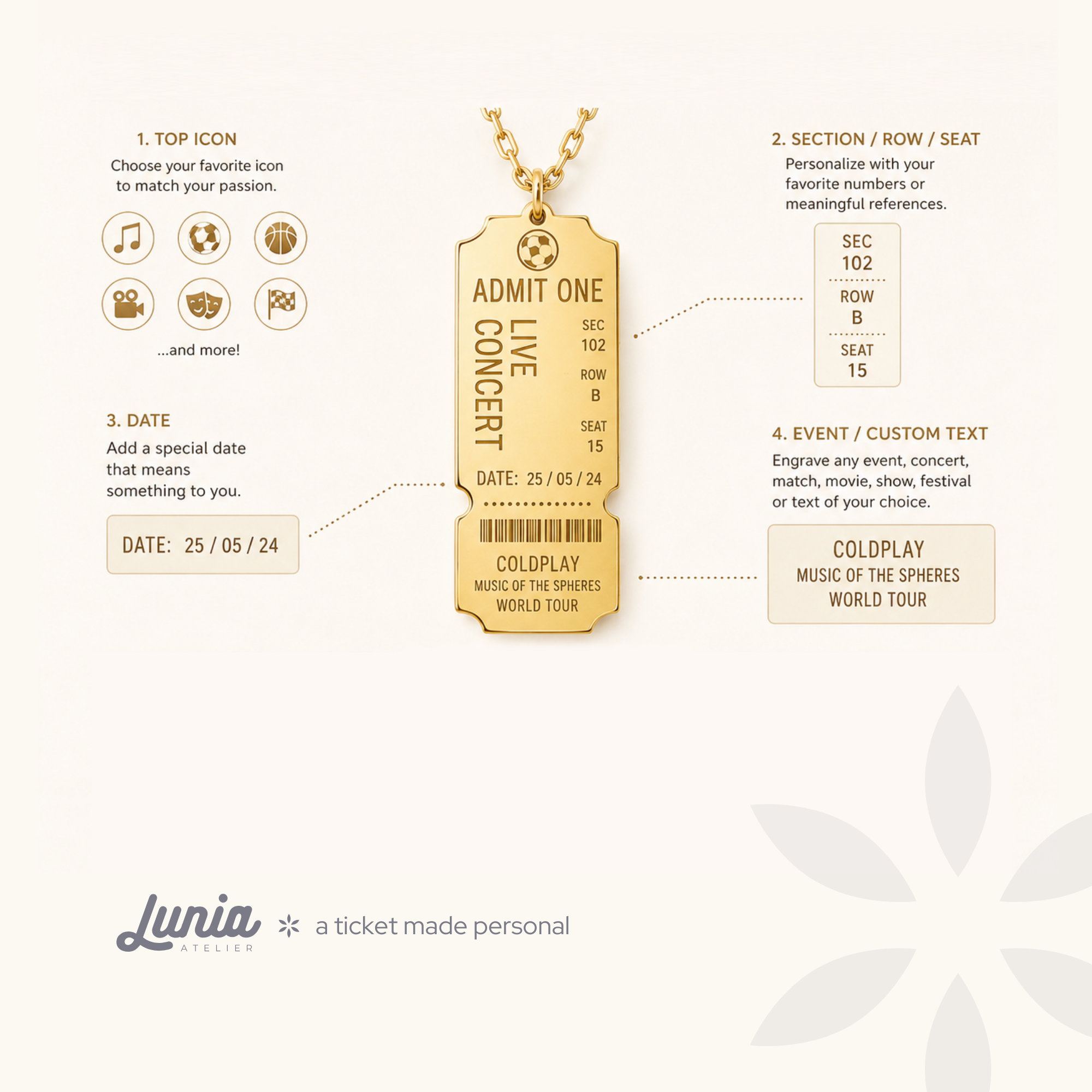 Retro Ticket Pendant Custom Necklace 14K Gold / Silver