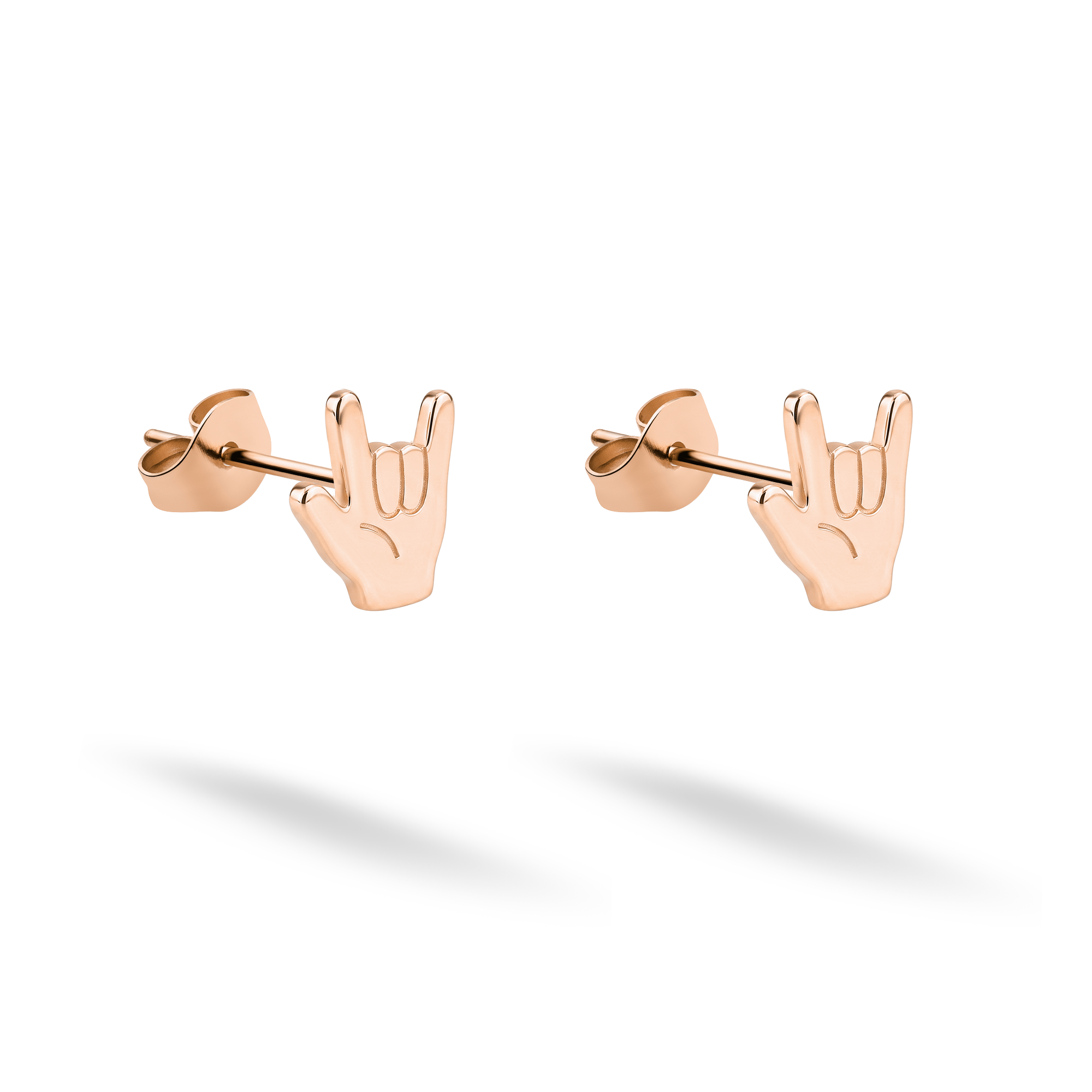 Rock On Hand Metal Music Sign Stud Earrings 14K Gold / Silver