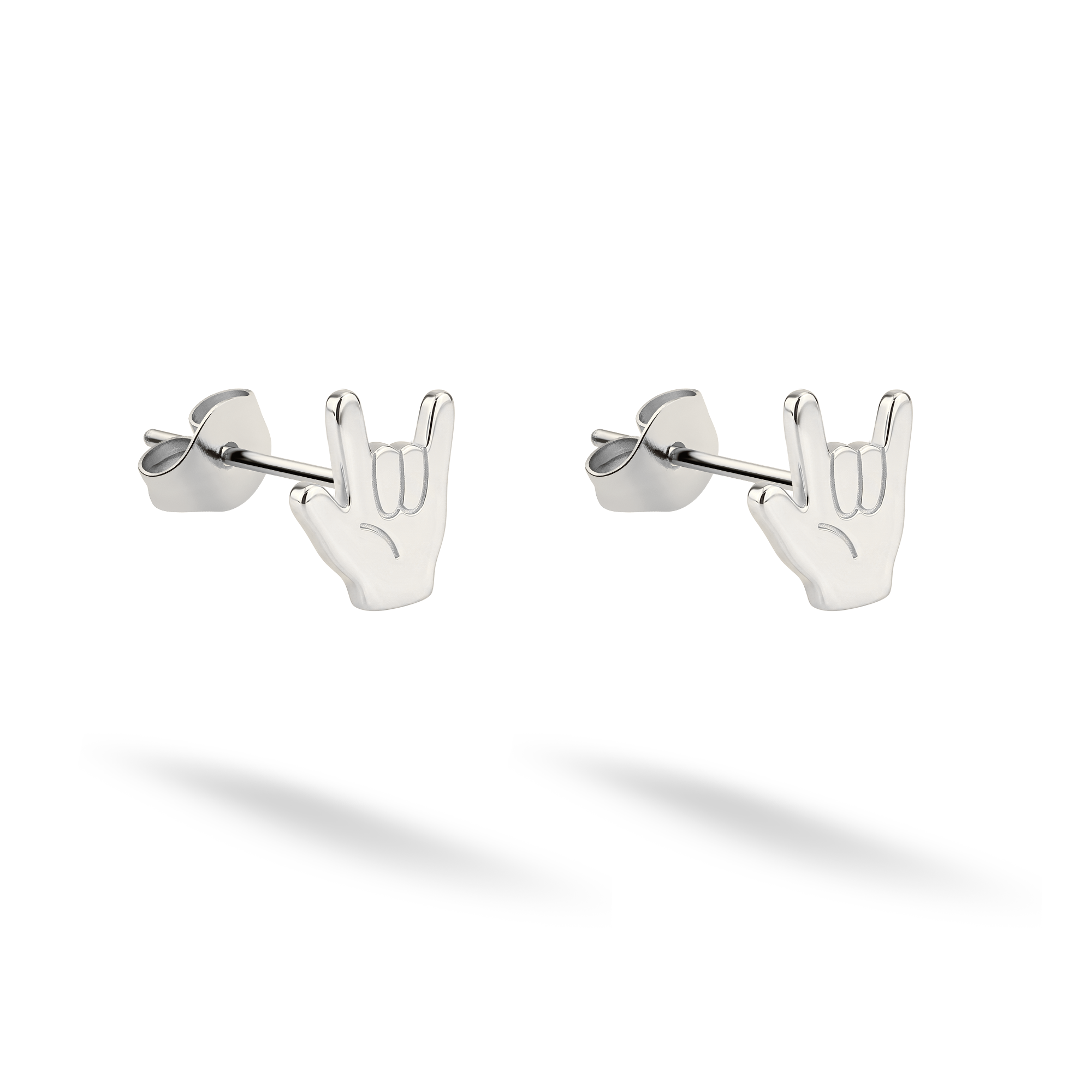 Rock On Hand Metal Music Sign Stud Earrings 14K Gold / Silver
