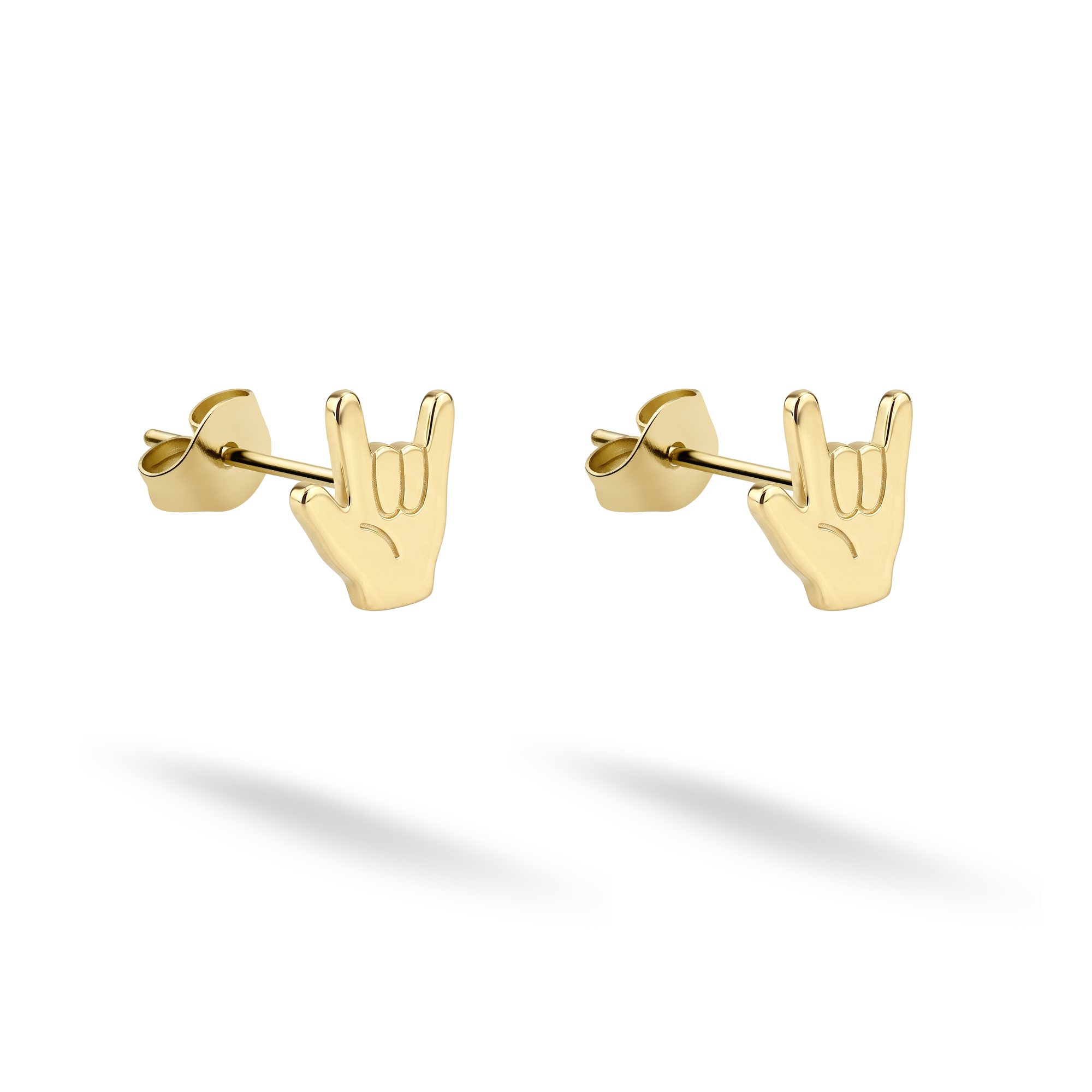 Rock hand earrings in 14K Gold or Silver, inspired by the iconic metal music sign.