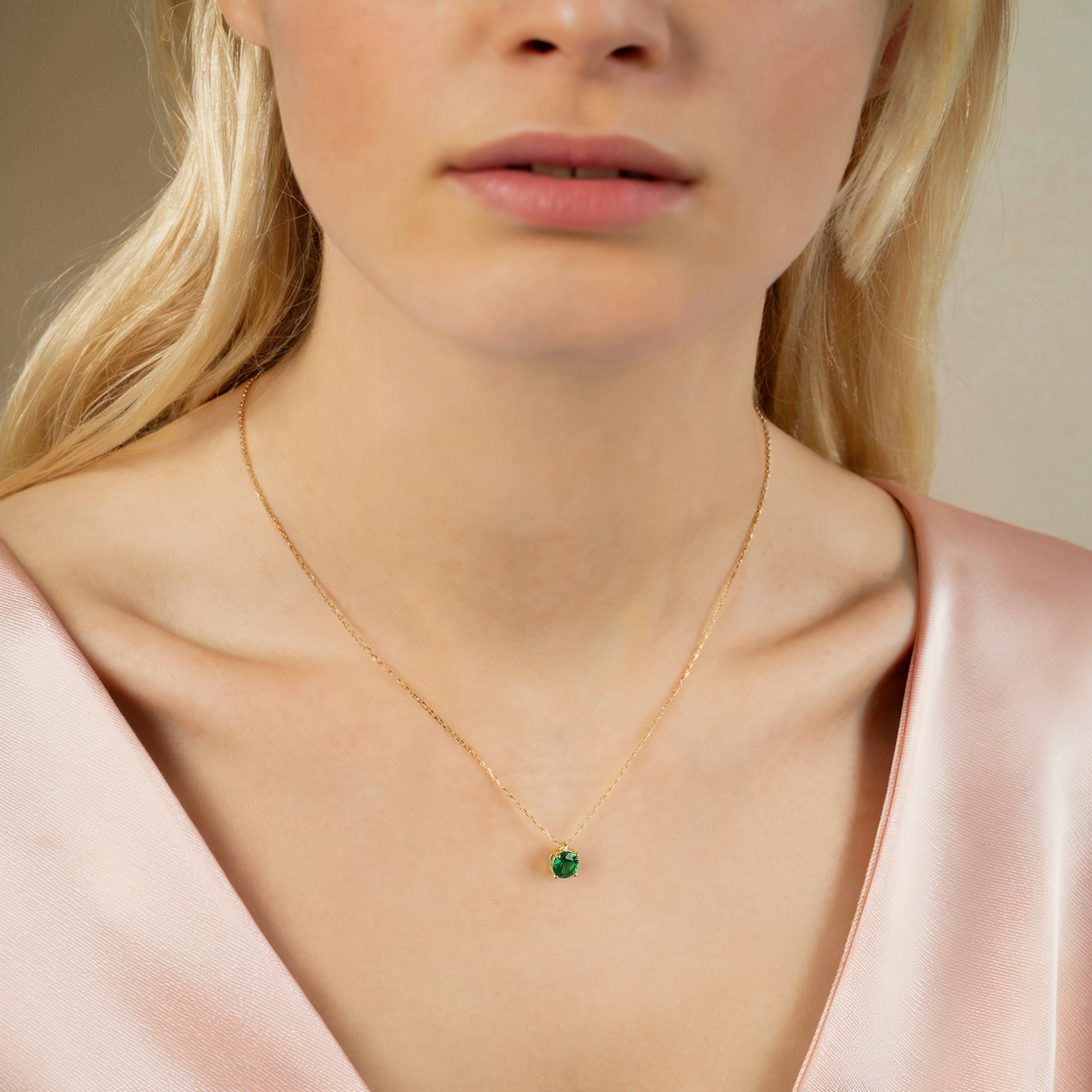 14K Gold Custom Round Birthstone Solitaire Necklace