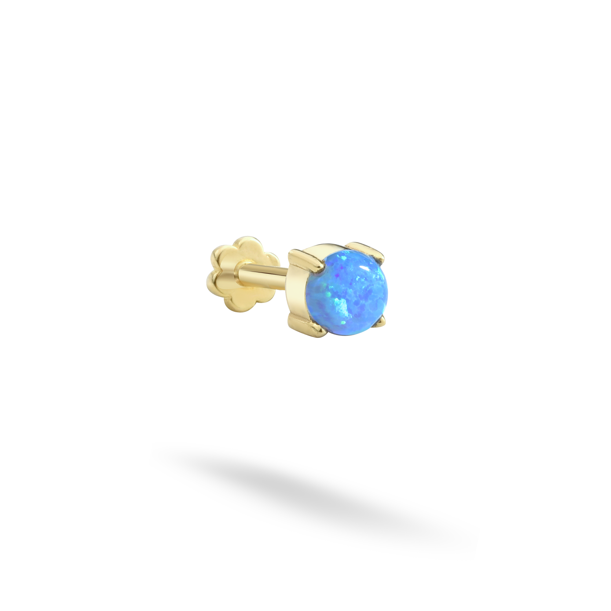 Round Blue Flatback Ear Piercing 14K Gold with CZ Stone