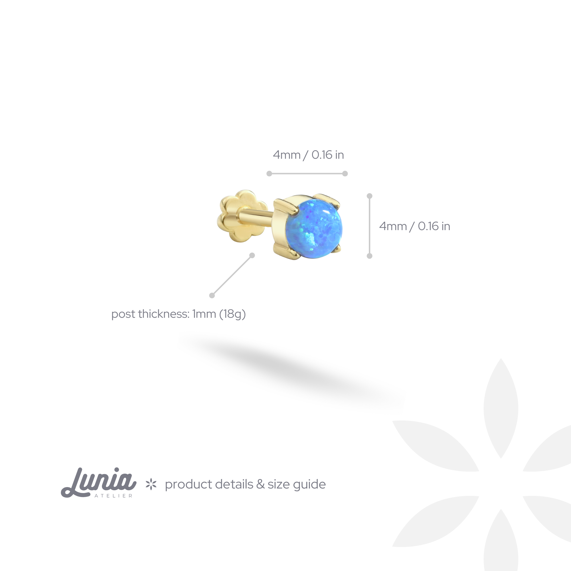 Round Blue Flatback Ear Piercing 14K Gold with CZ Stone