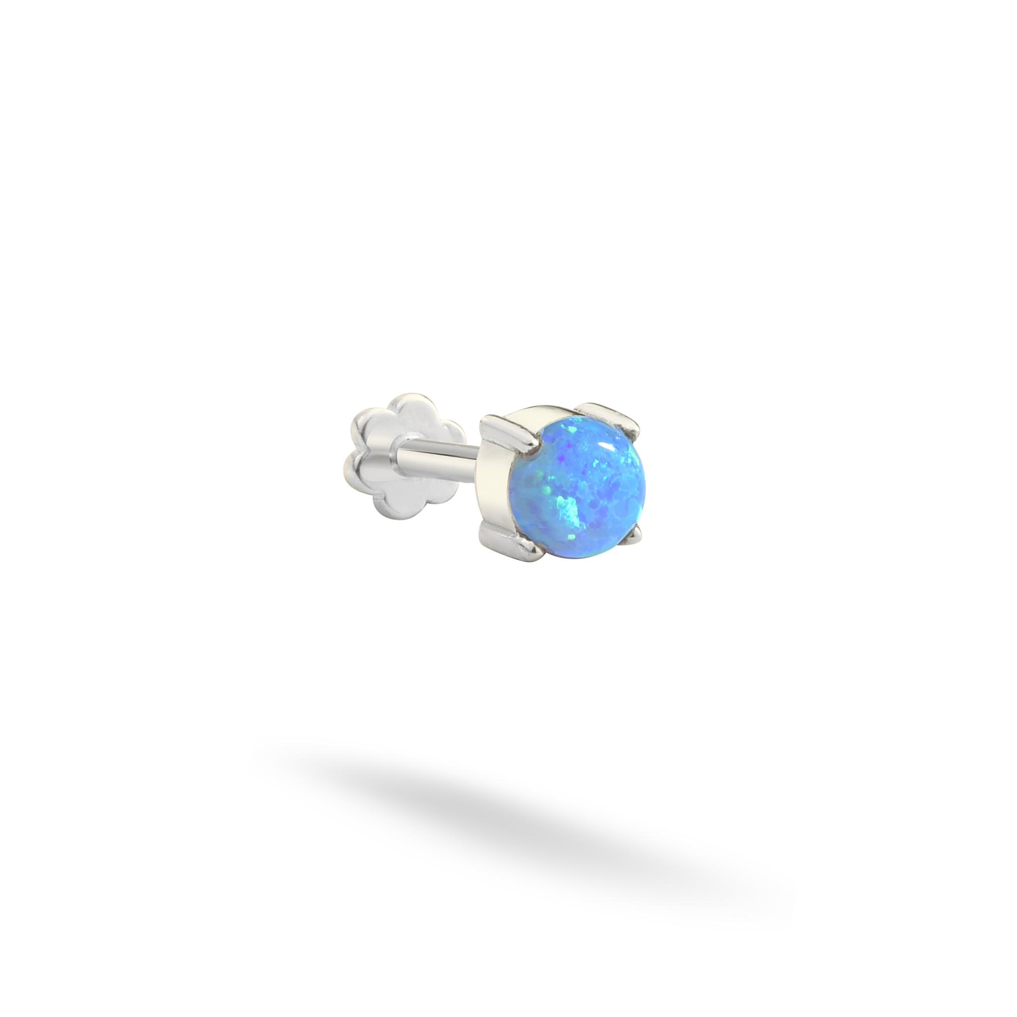 Round Blue Flatback Ear Piercing 14K Gold with CZ Stone