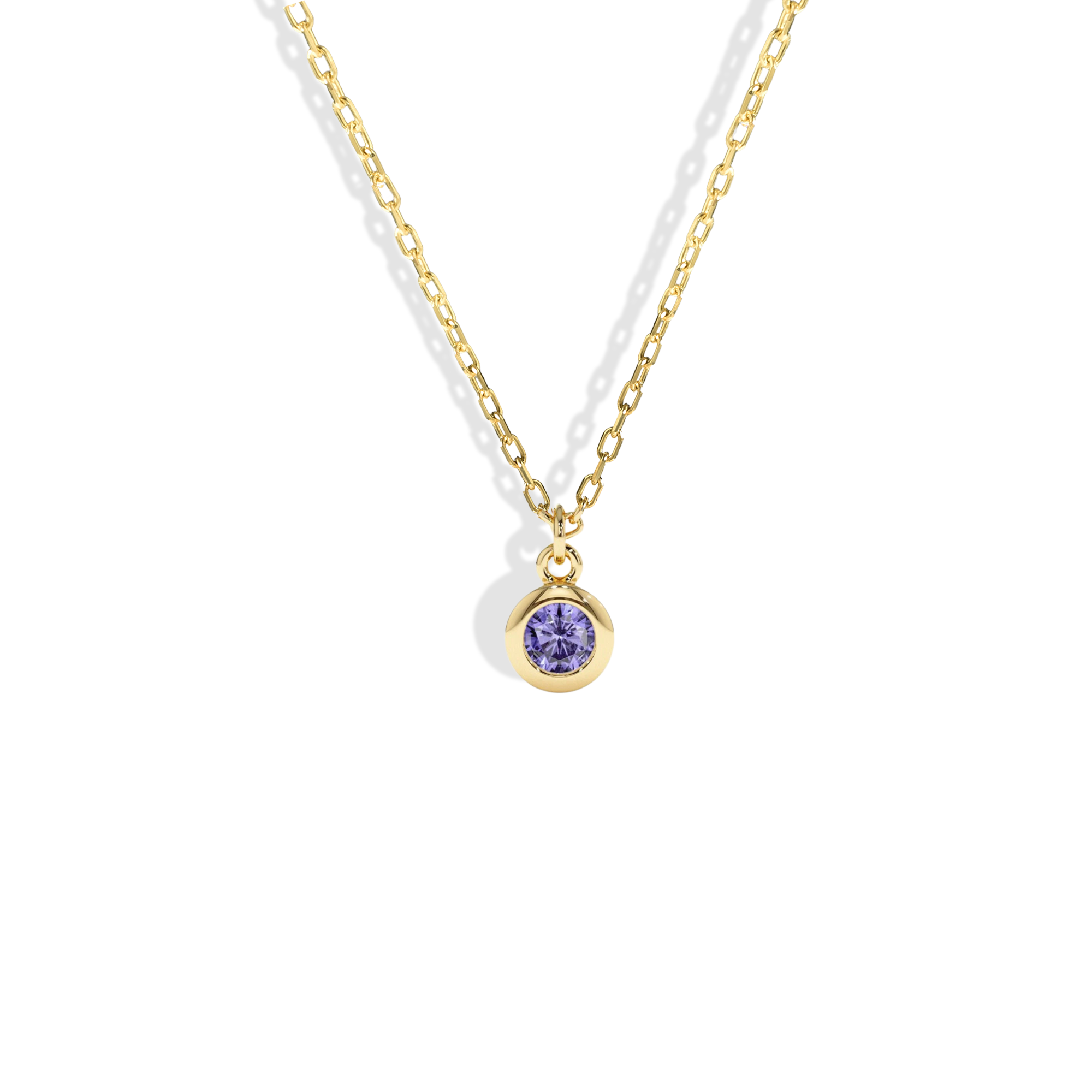 14K Gold Birthstone Gemstone Necklace with Round Frame
