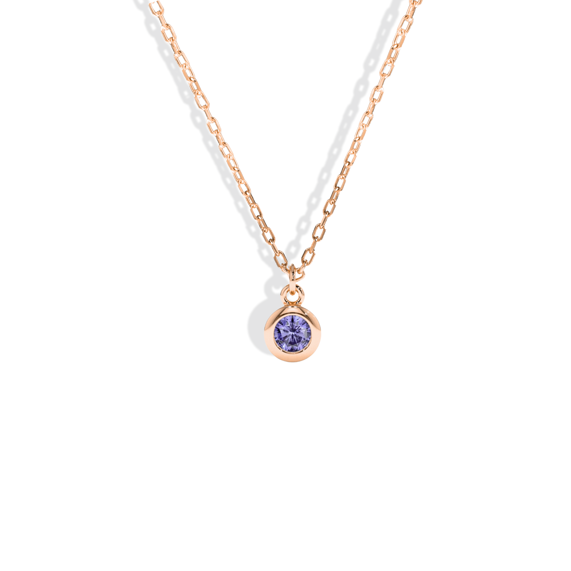 Round Frame Birthstone Gemstone Custom Necklace 14K Gold