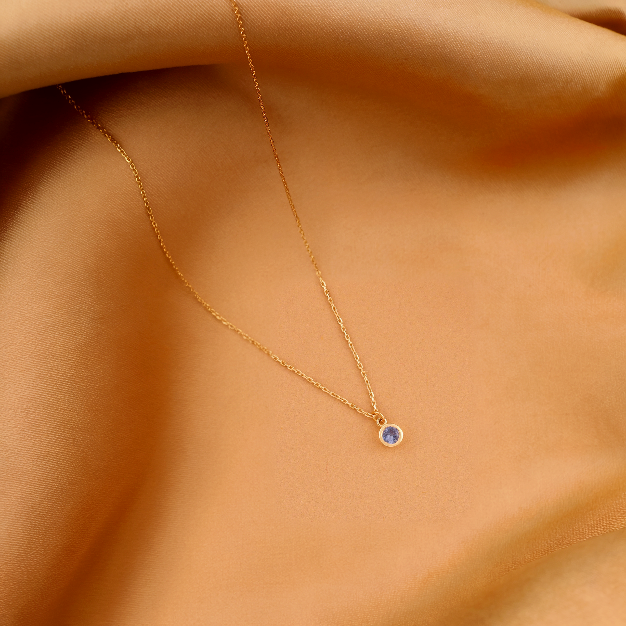Round Frame Birthstone Gemstone Custom Necklace 14K Gold