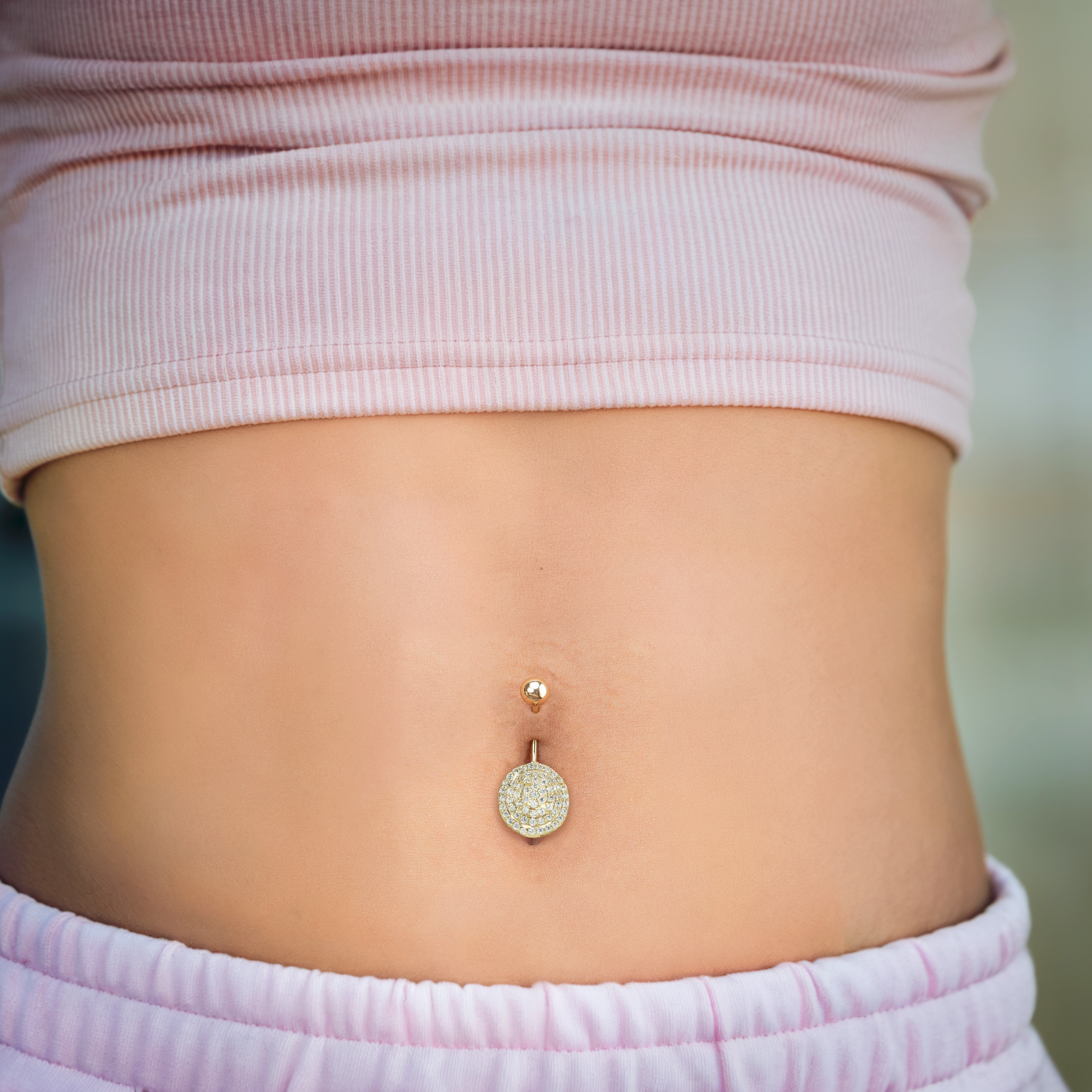 Round Navel Belly Ring 14K Gold with CZ Stone