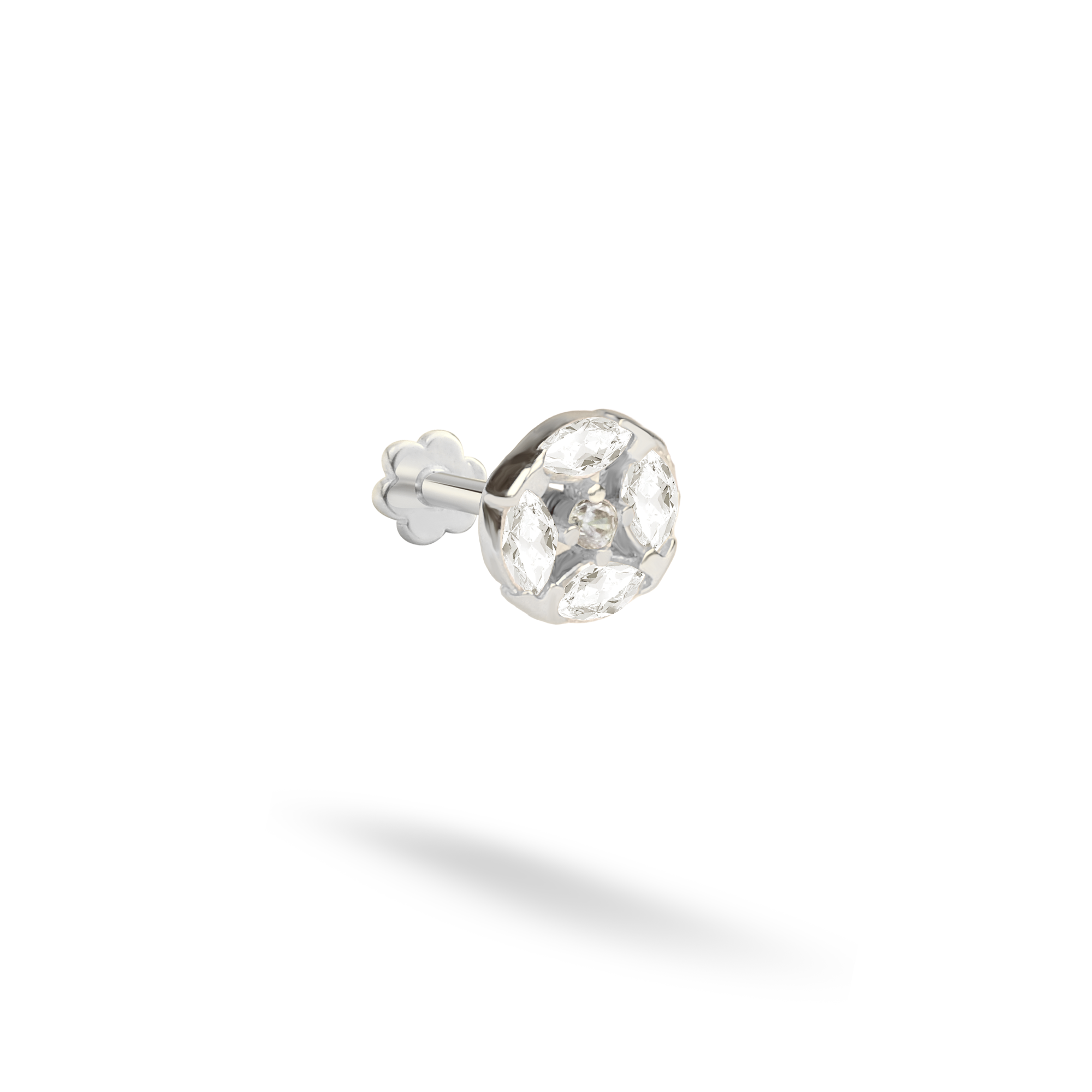 Round Stone Flatback Ear Piercing 14K Gold with CZ Stone