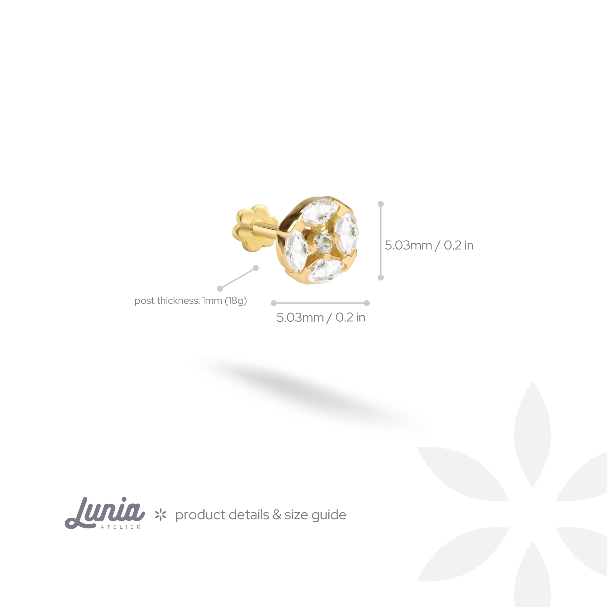 Round Stone Flatback Ear Piercing 14K Gold with CZ Stone