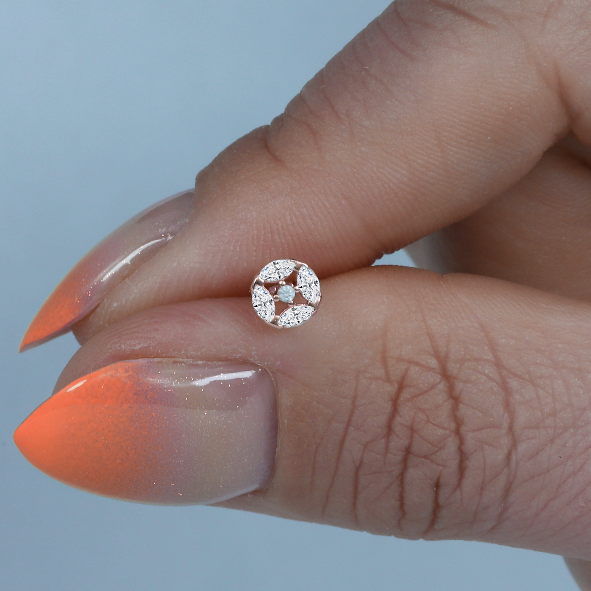 Round Stone Flatback Ear Piercing 14K Gold with CZ Stone