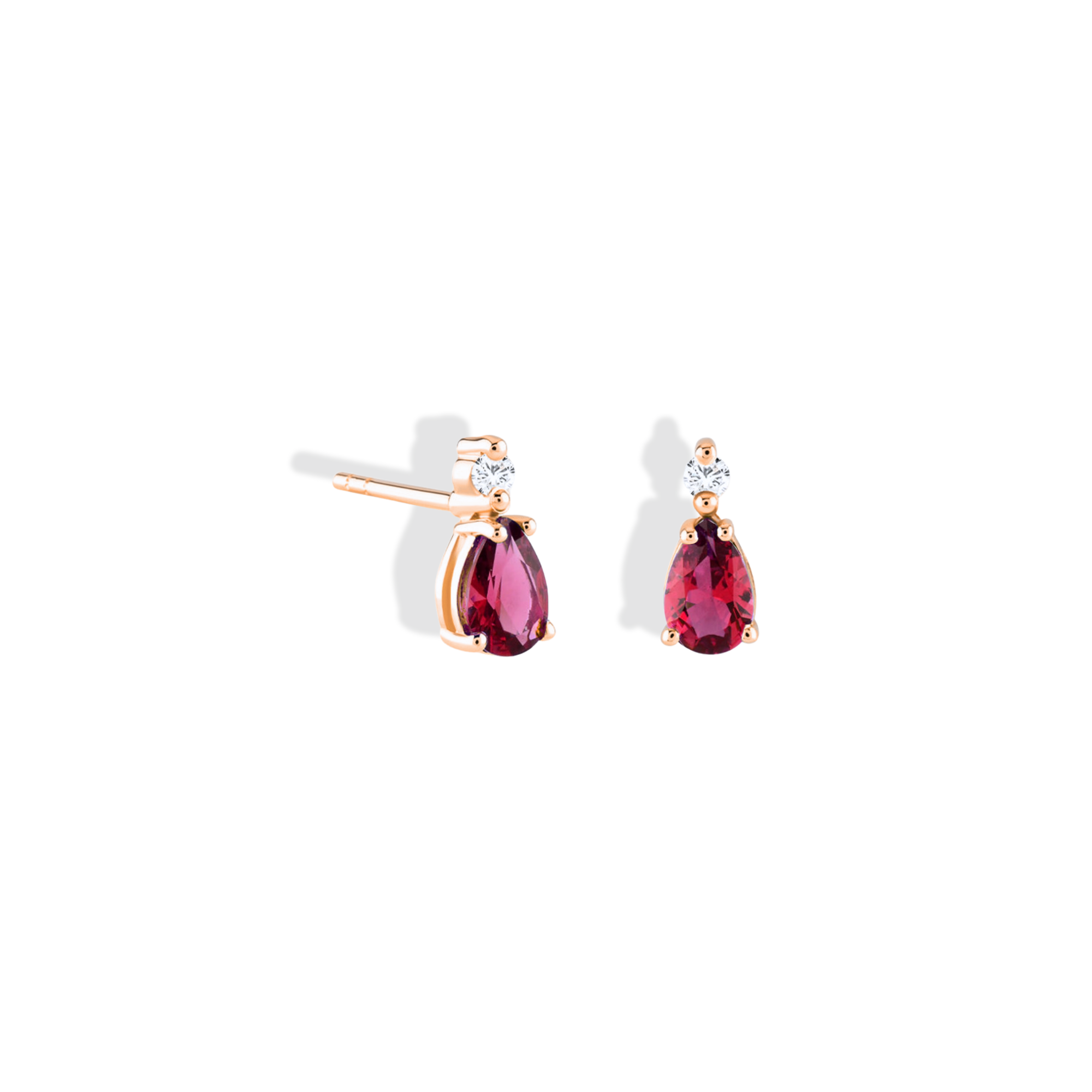 Ruby Drop Stone Diamond Earrings 14K Gold