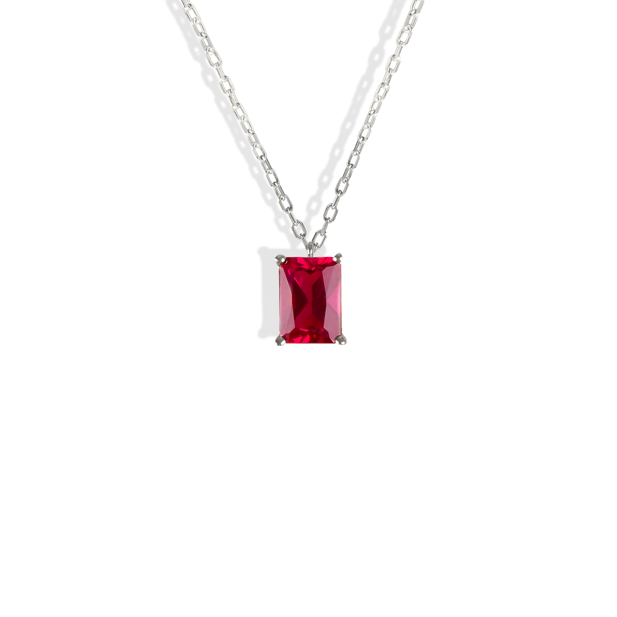 Ruby Rectangle Birthstone Gemstone Custom Necklace 14K Gold
