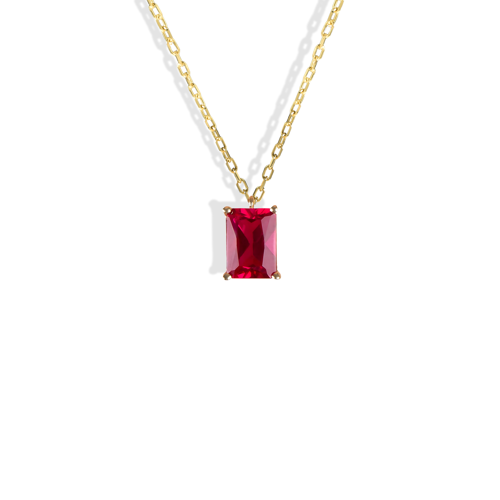 Ruby Rectangle Birthstone Gemstone Necklace 14K Gold