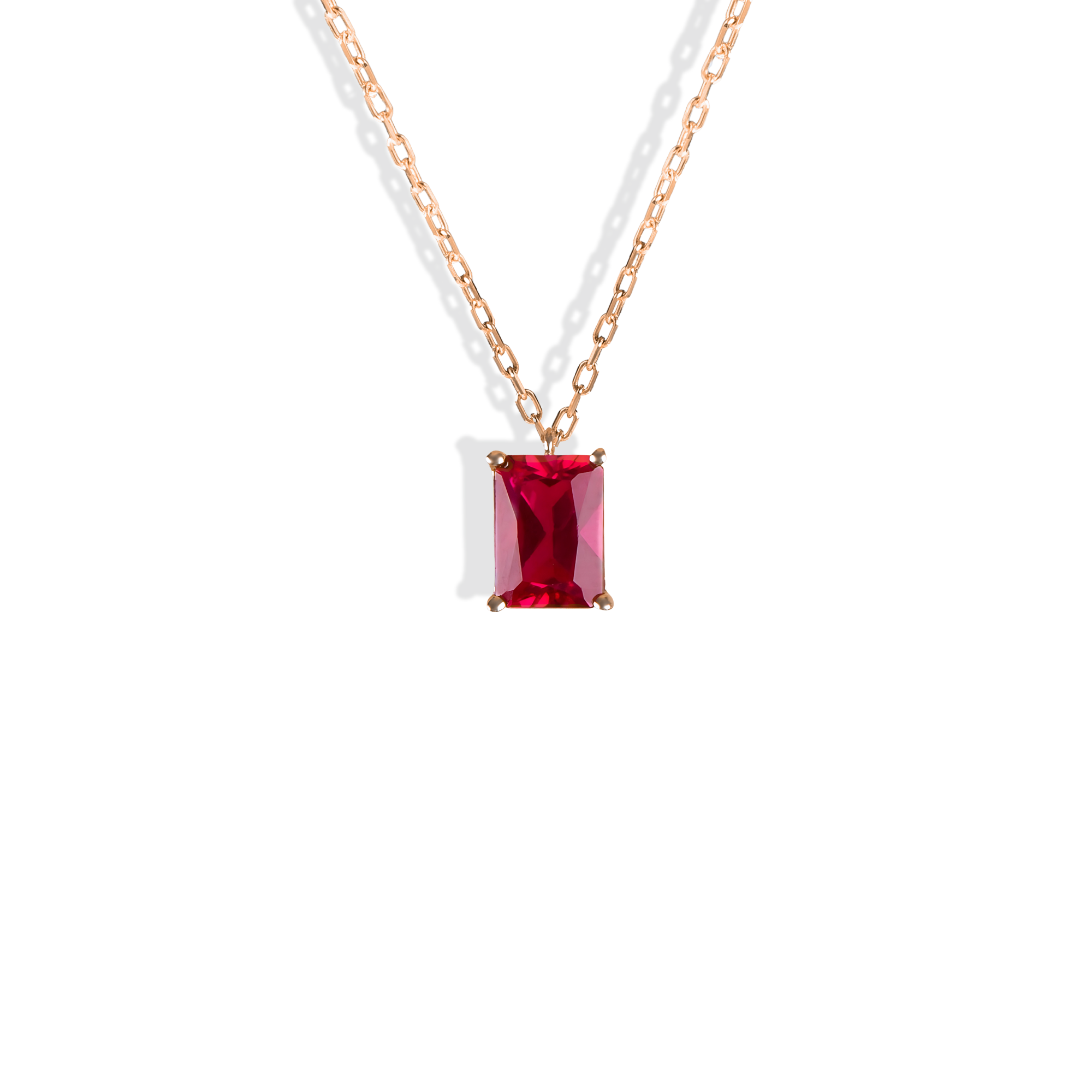 Ruby Rectangle Birthstone Gemstone Custom Necklace 14K Gold