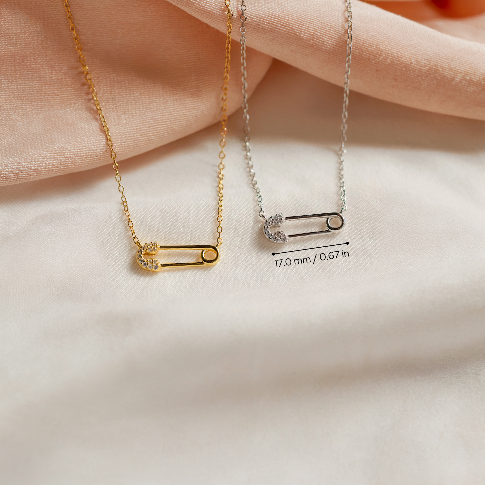 Safety Pin Diamond Necklace 14K Gold