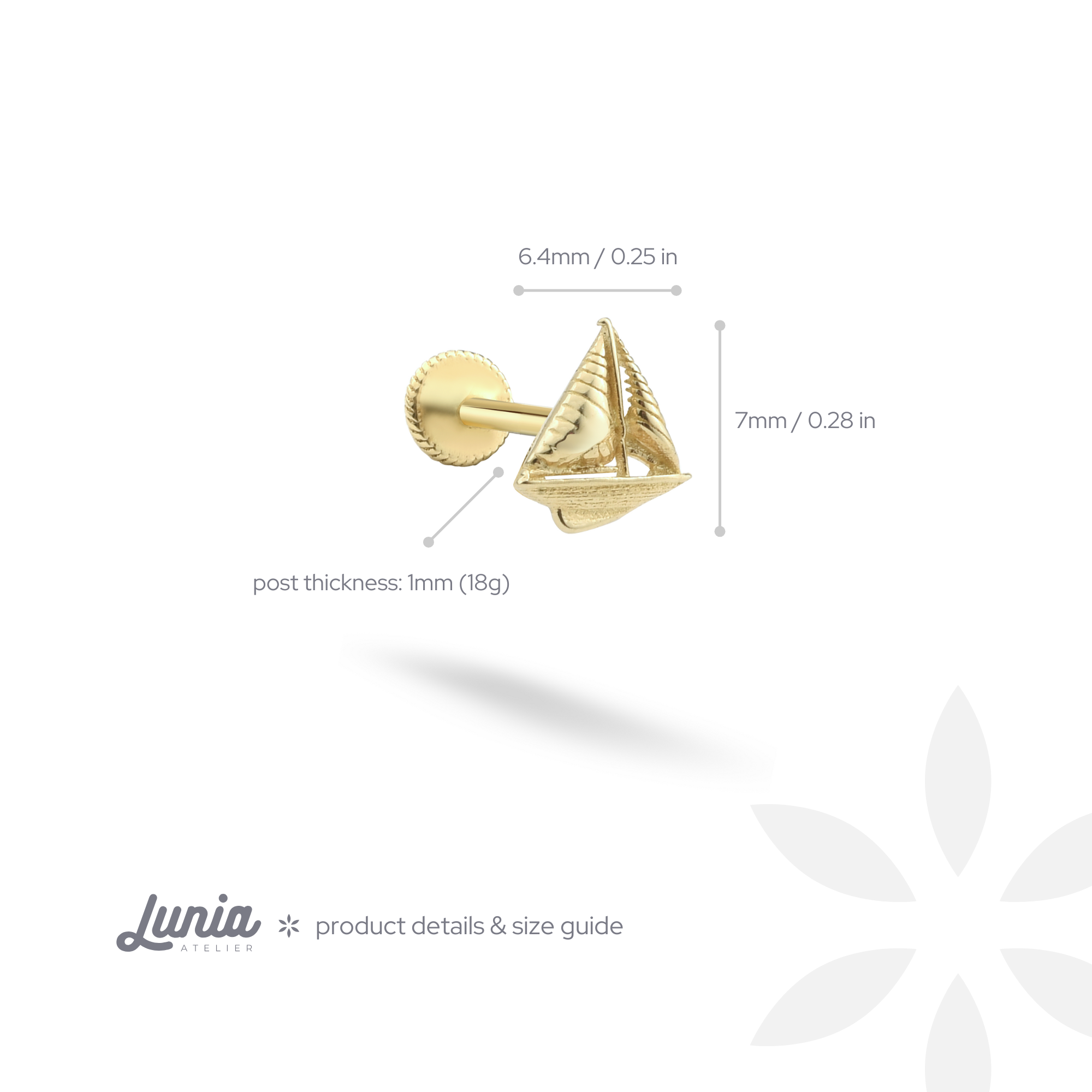 Sailboat Flatback Ear Piercing 14K Gold