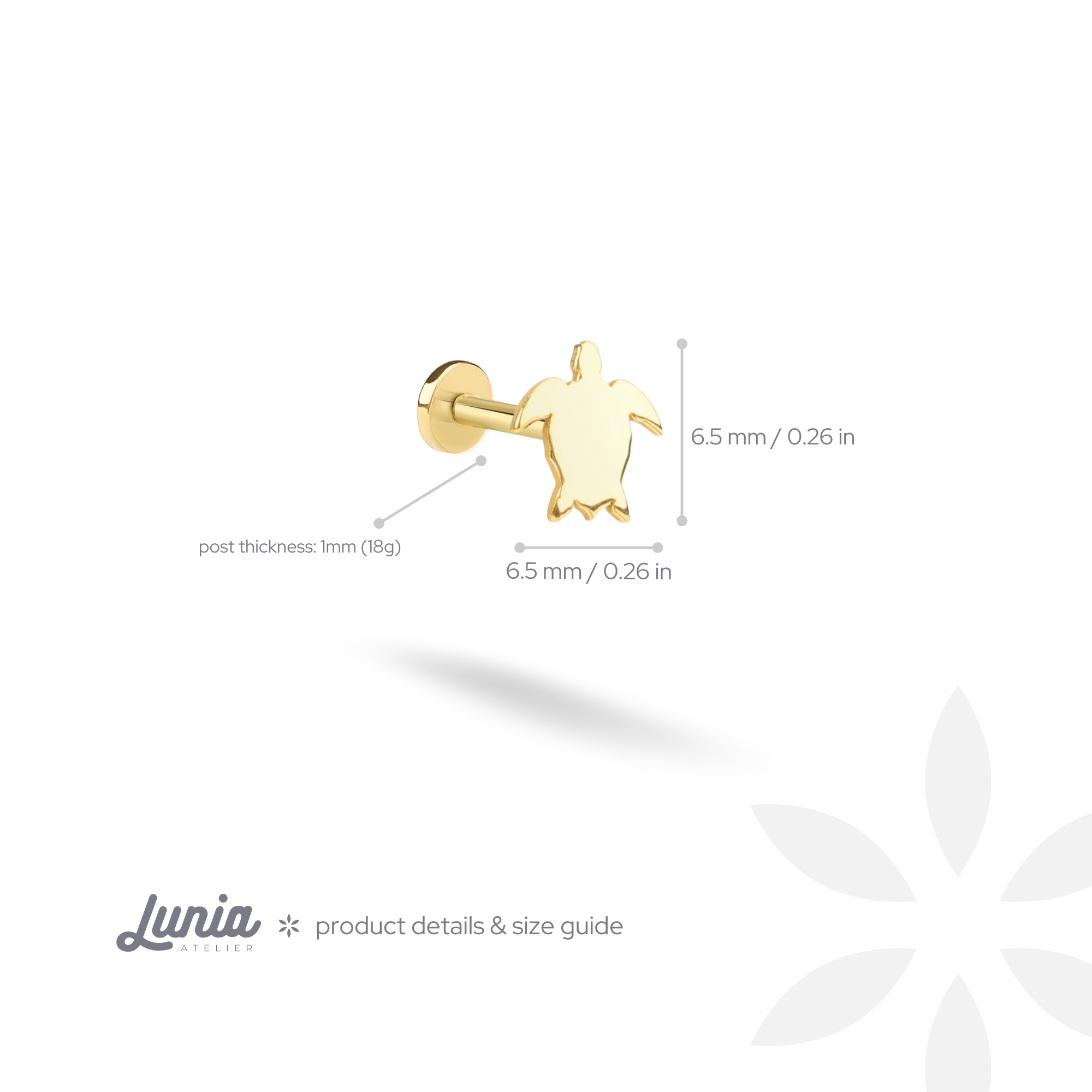 Sea Turtle Flatback Ear Piercing 14K Gold